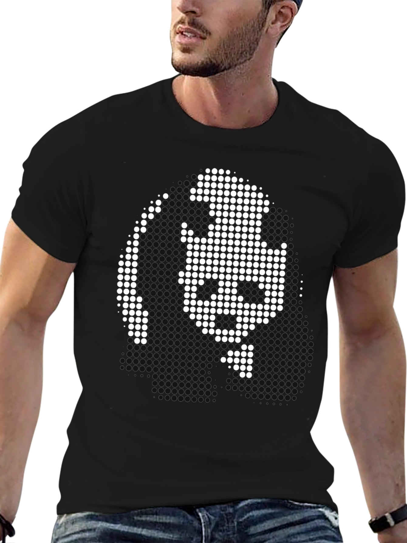 Pixel Art Face Graphic Black T-Shirt