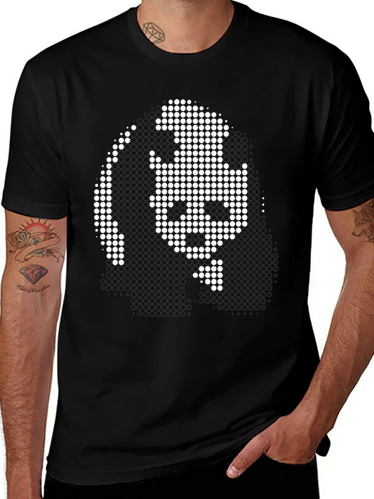 Pixel Art Face Graphic Black T-Shirt