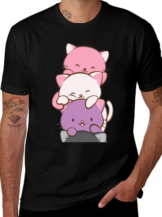 Cute Cat Stack T-Shirt - Kawaii Anime Style