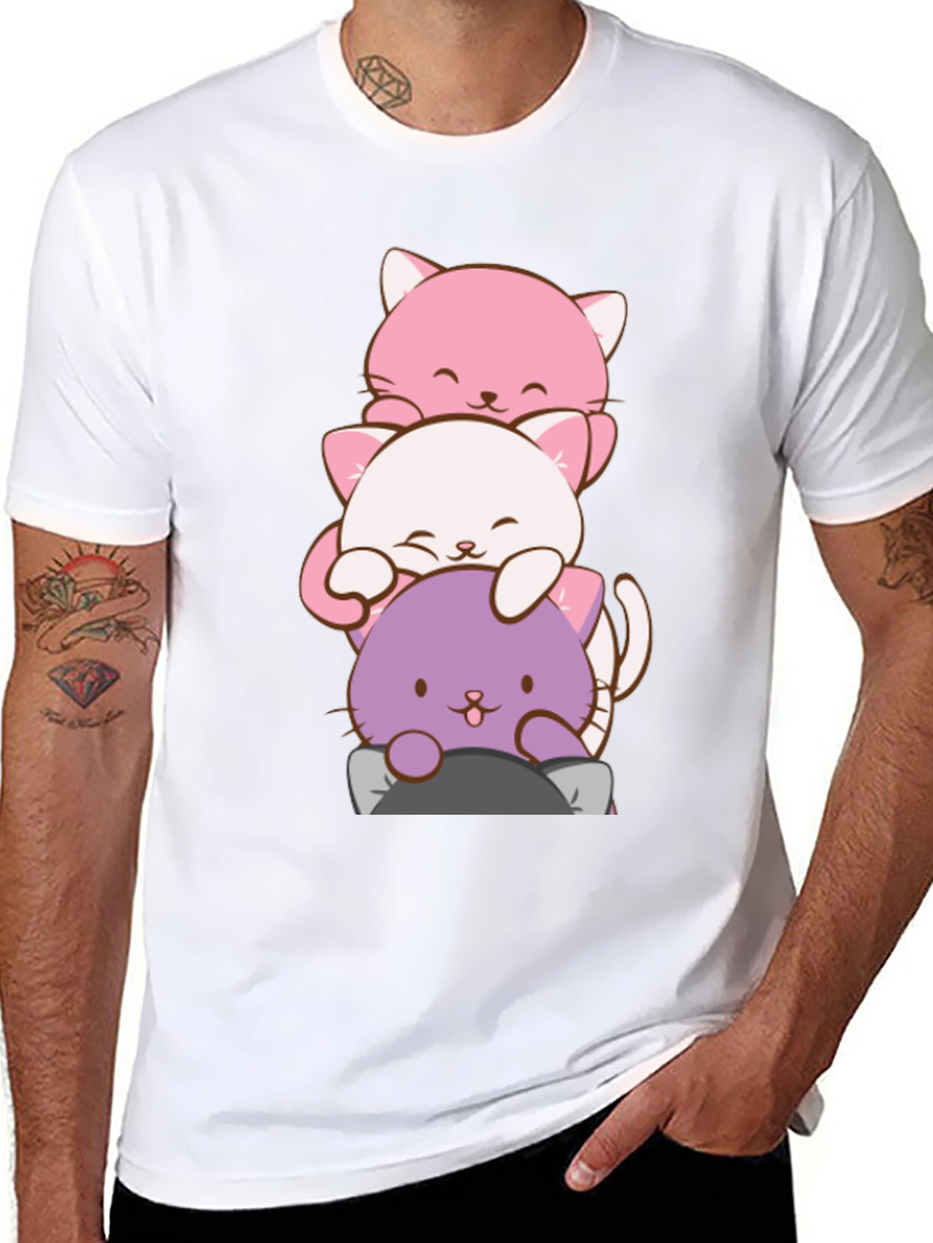 Cute Cat Stack T-Shirt - Kawaii Anime Style