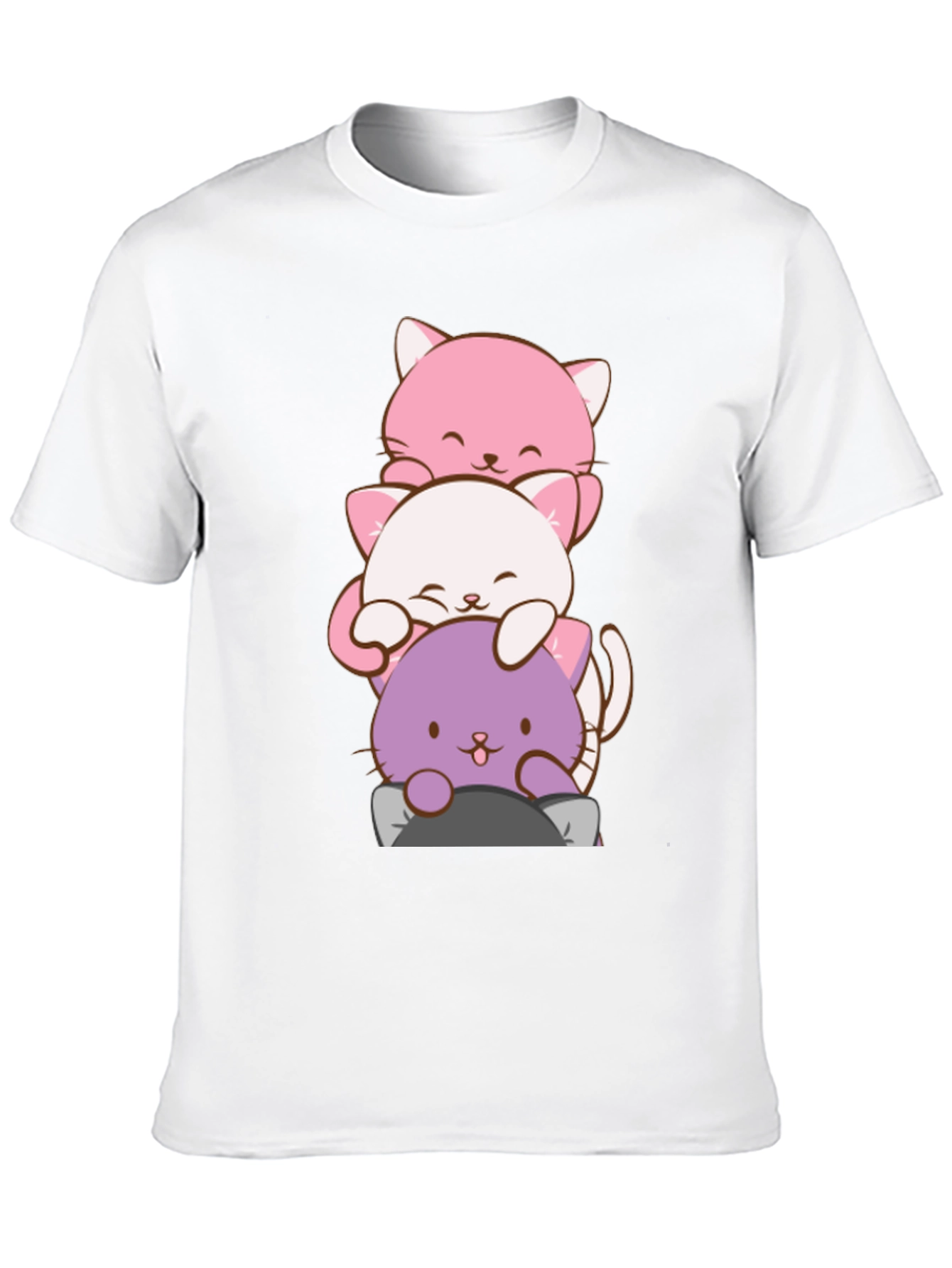 Cute Cat Stack T-Shirt - Kawaii Anime Style