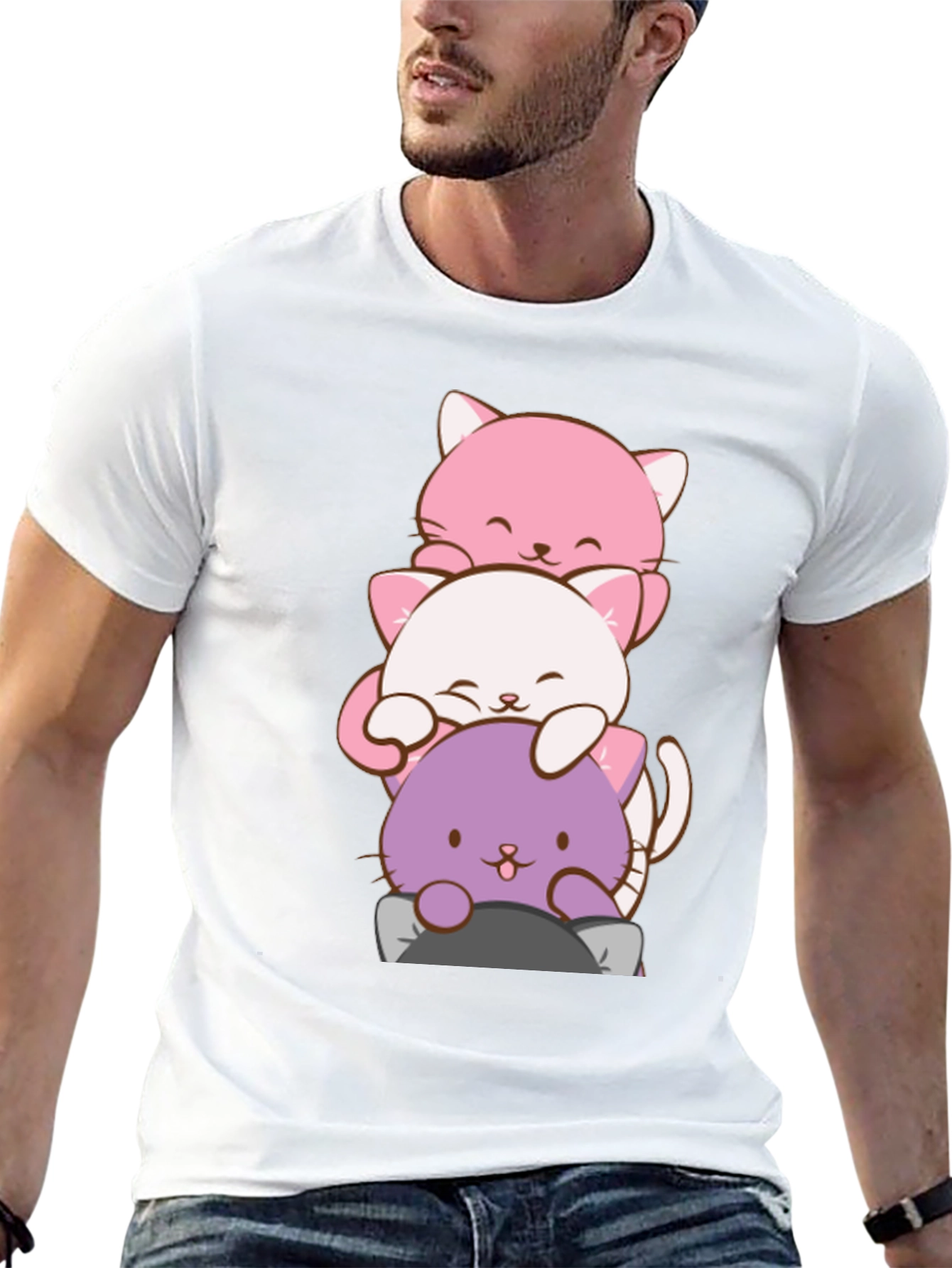 Cute Cat Stack T-Shirt - Kawaii Anime Style