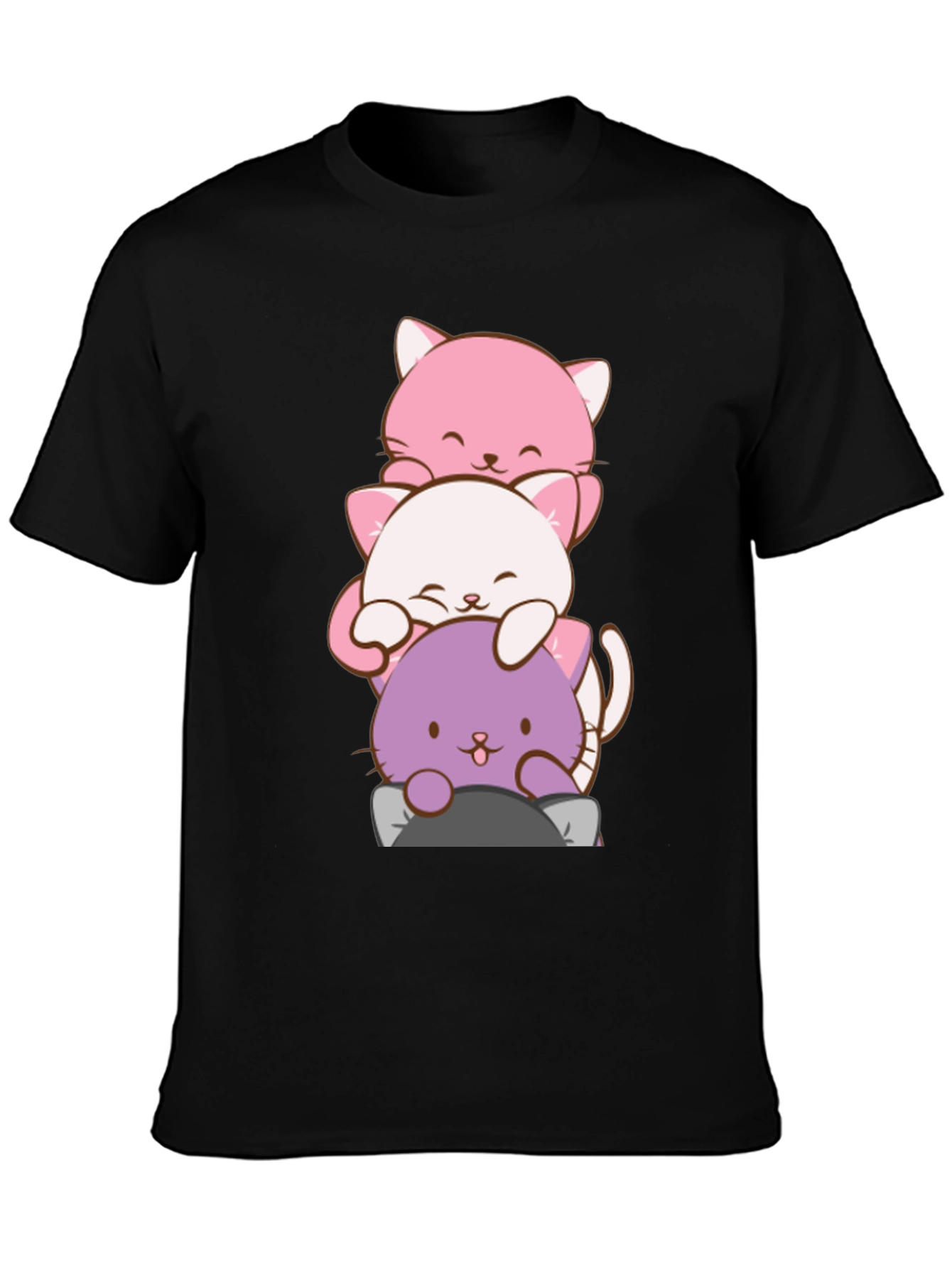 Cute Cat Stack T-Shirt - Kawaii Anime Style