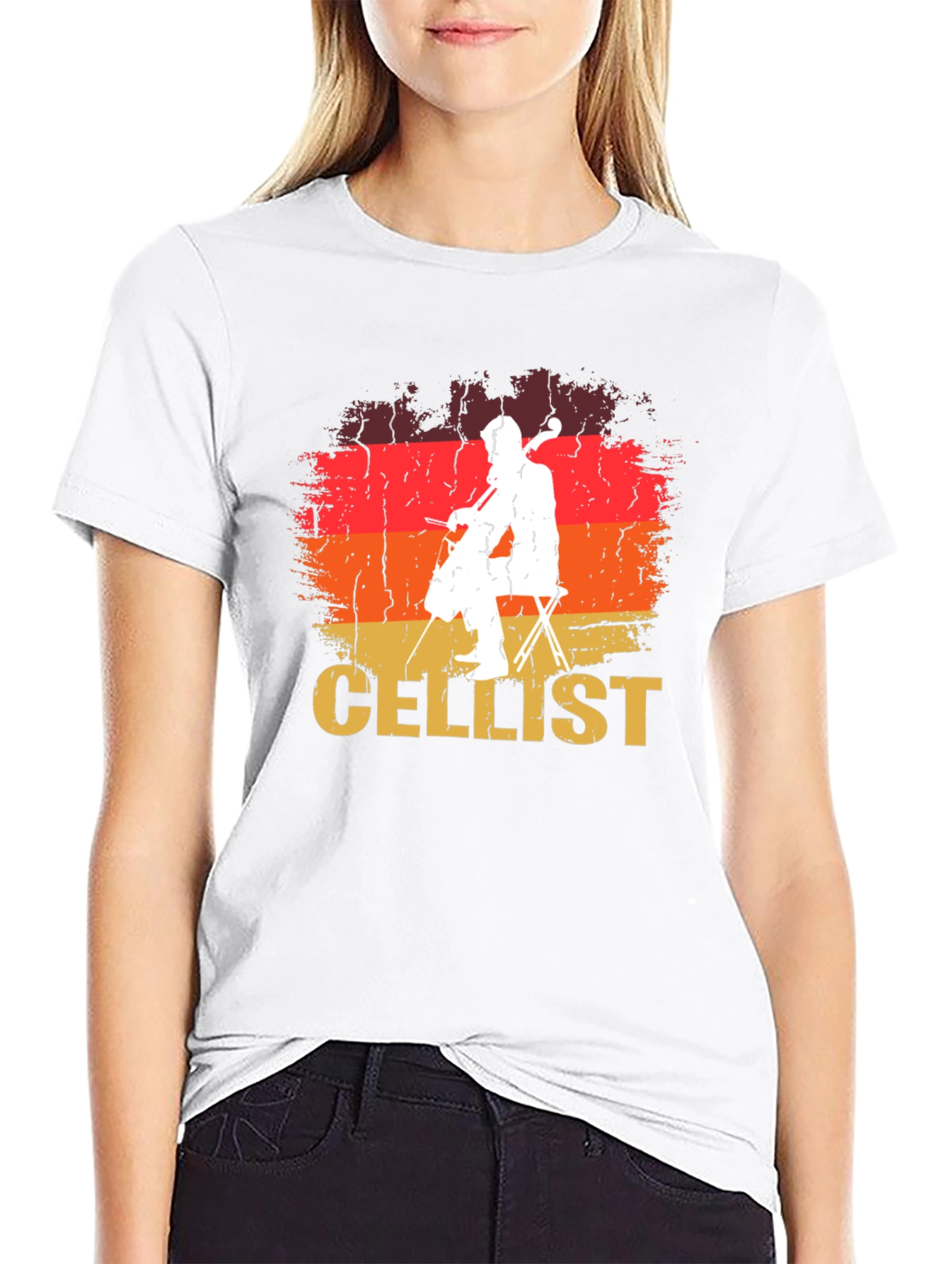 Cellist Retro Style Black T-Shirt