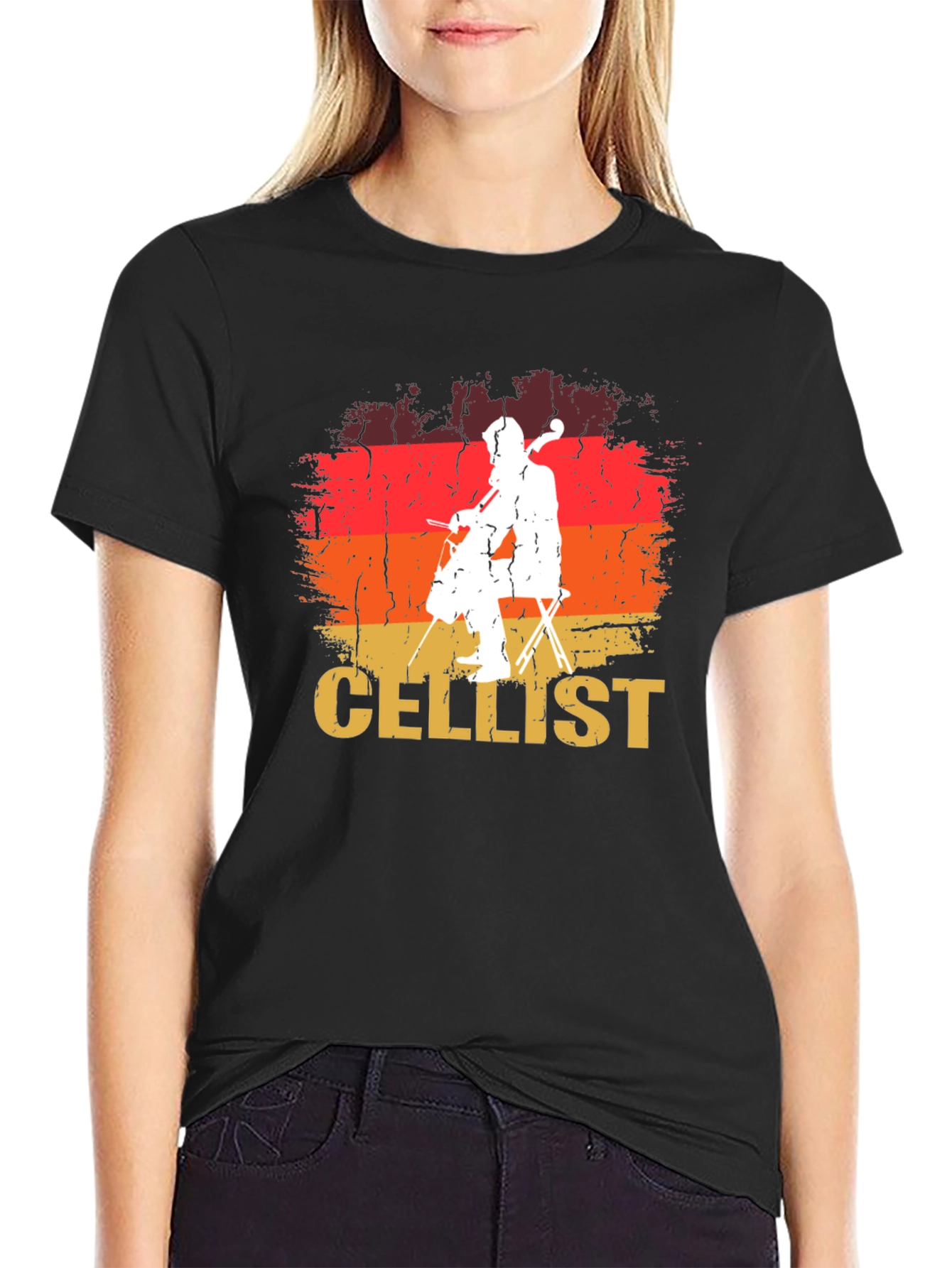 Cellist Retro Style Black T-Shirt