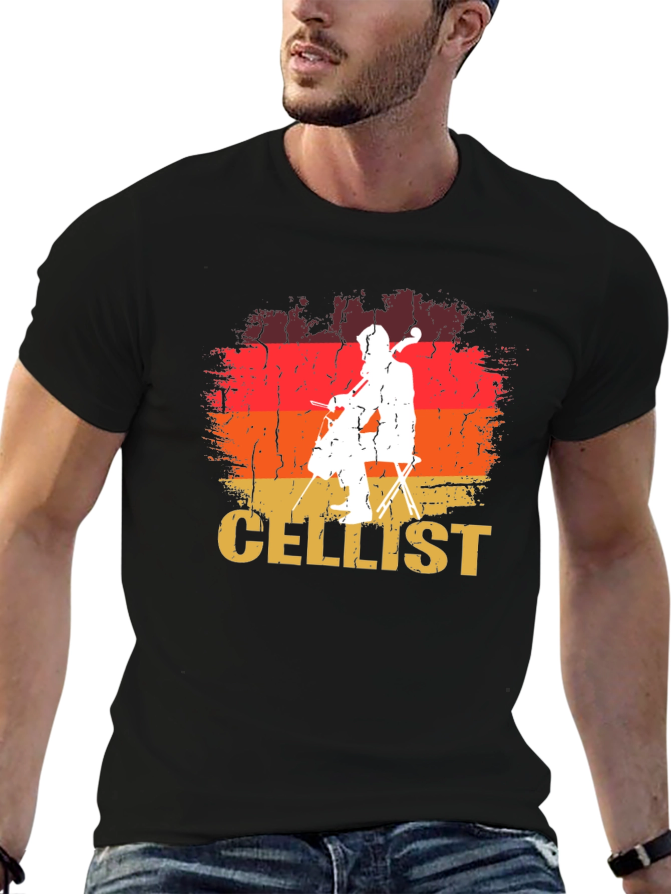 Cellist Retro Style Black T-Shirt