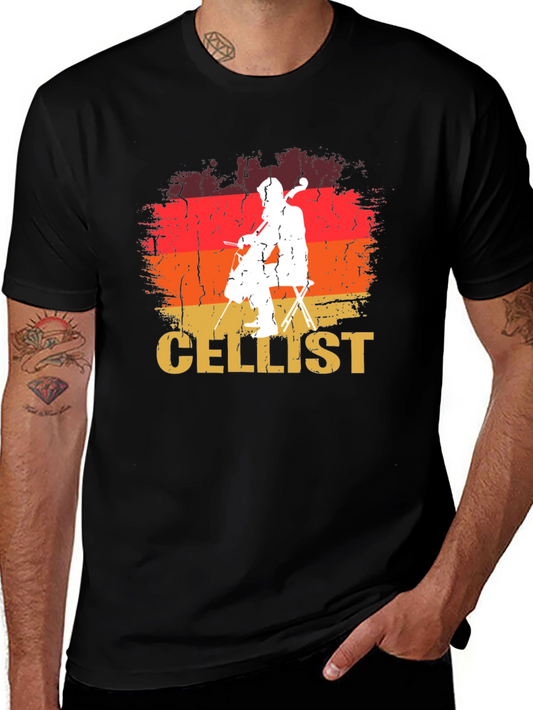 Cellist Retro Style Black T-Shirt