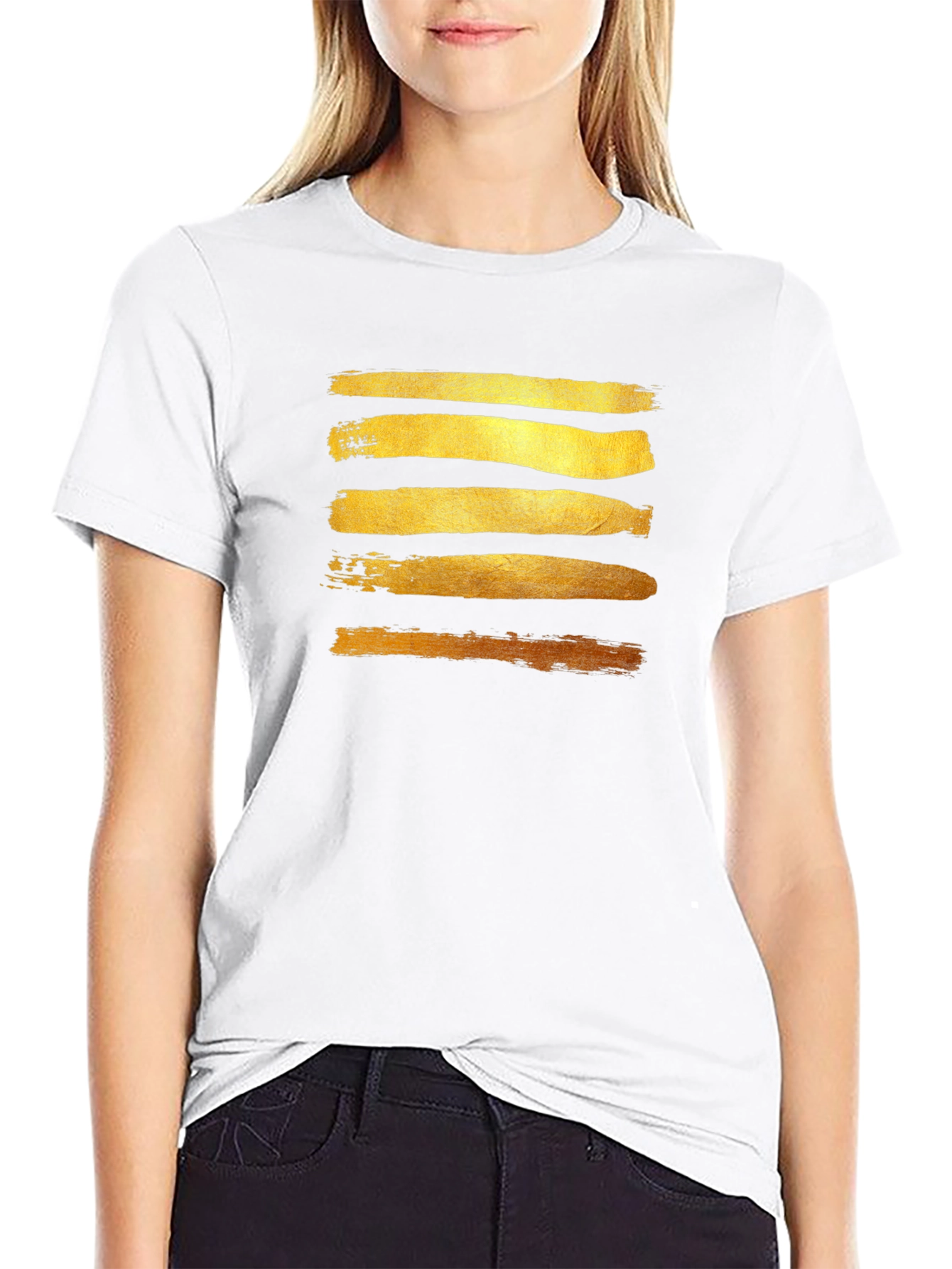 Gold Brushstroke Graphic Tee - Stylish Mens Black T-Shirt