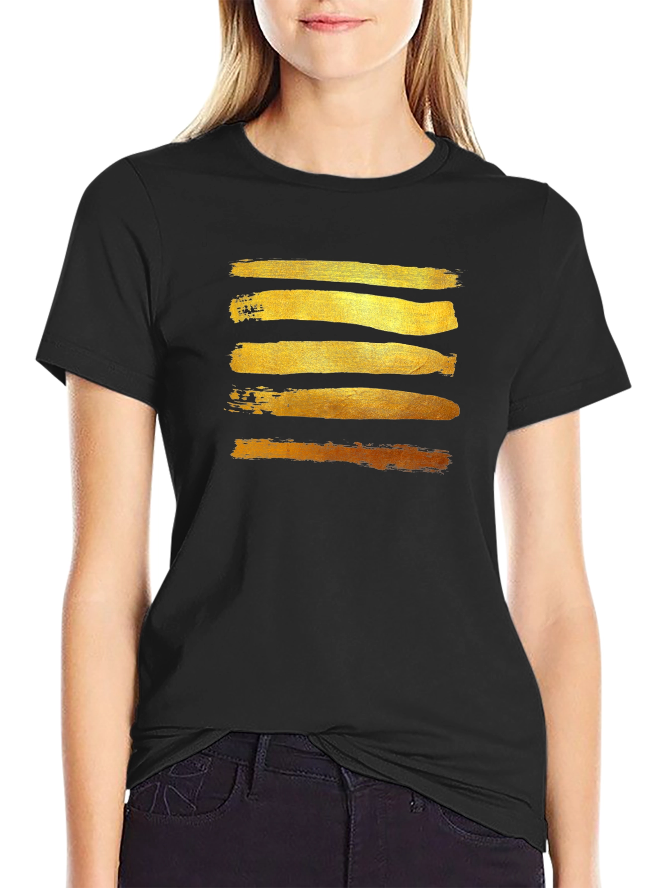 Gold Brushstroke Graphic Tee - Stylish Mens Black T-Shirt