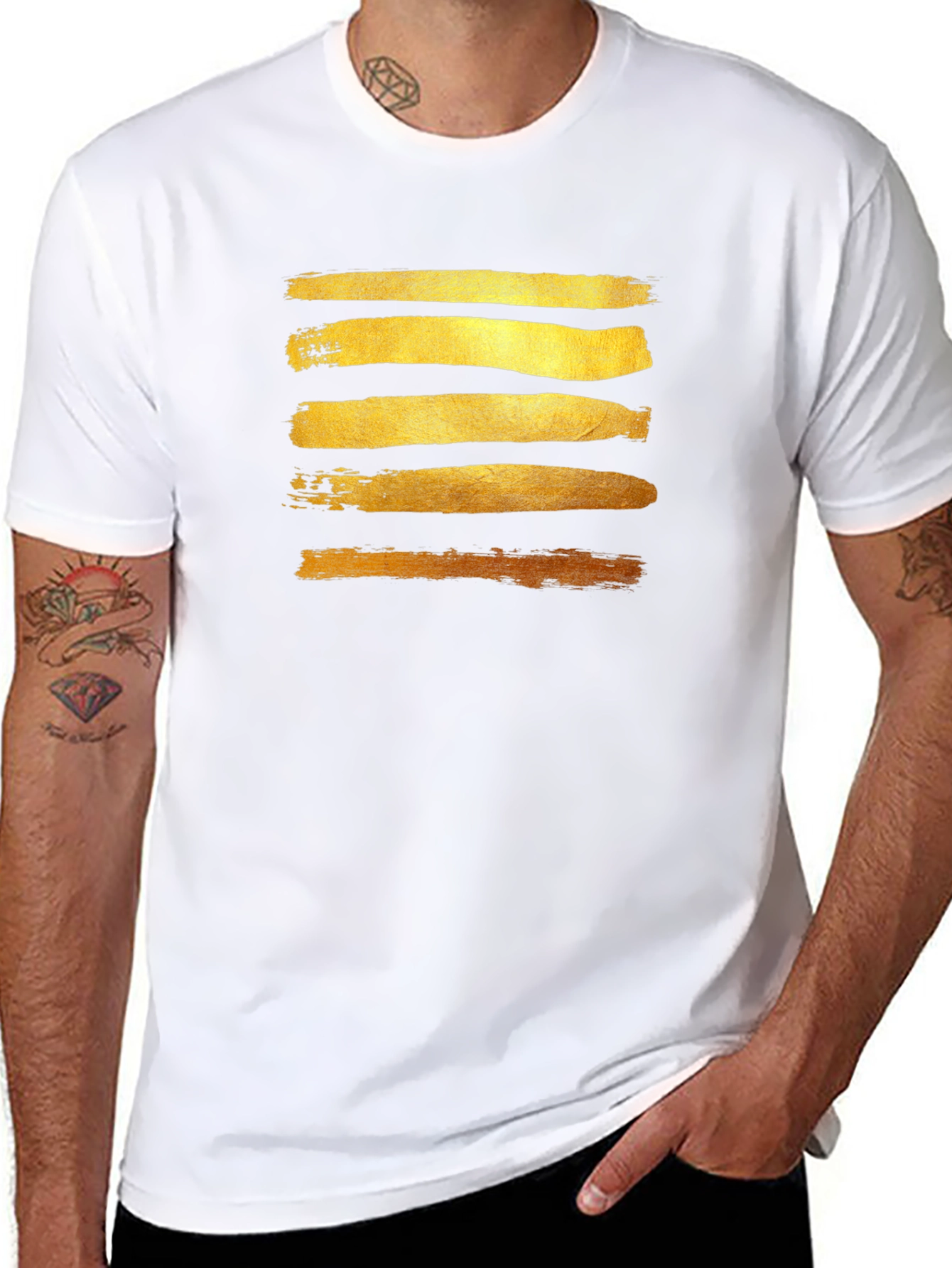 Gold Brushstroke Graphic Tee - Stylish Mens Black T-Shirt
