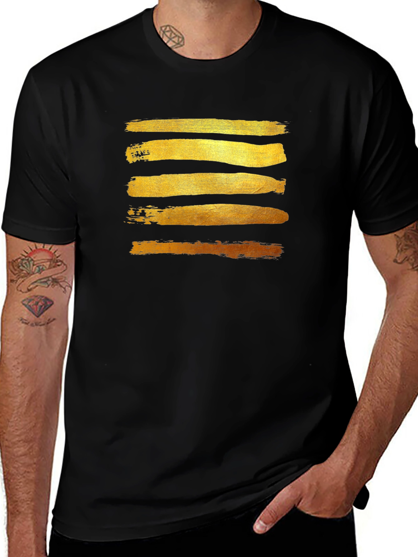 Gold Brushstroke Graphic Tee - Stylish Mens Black T-Shirt