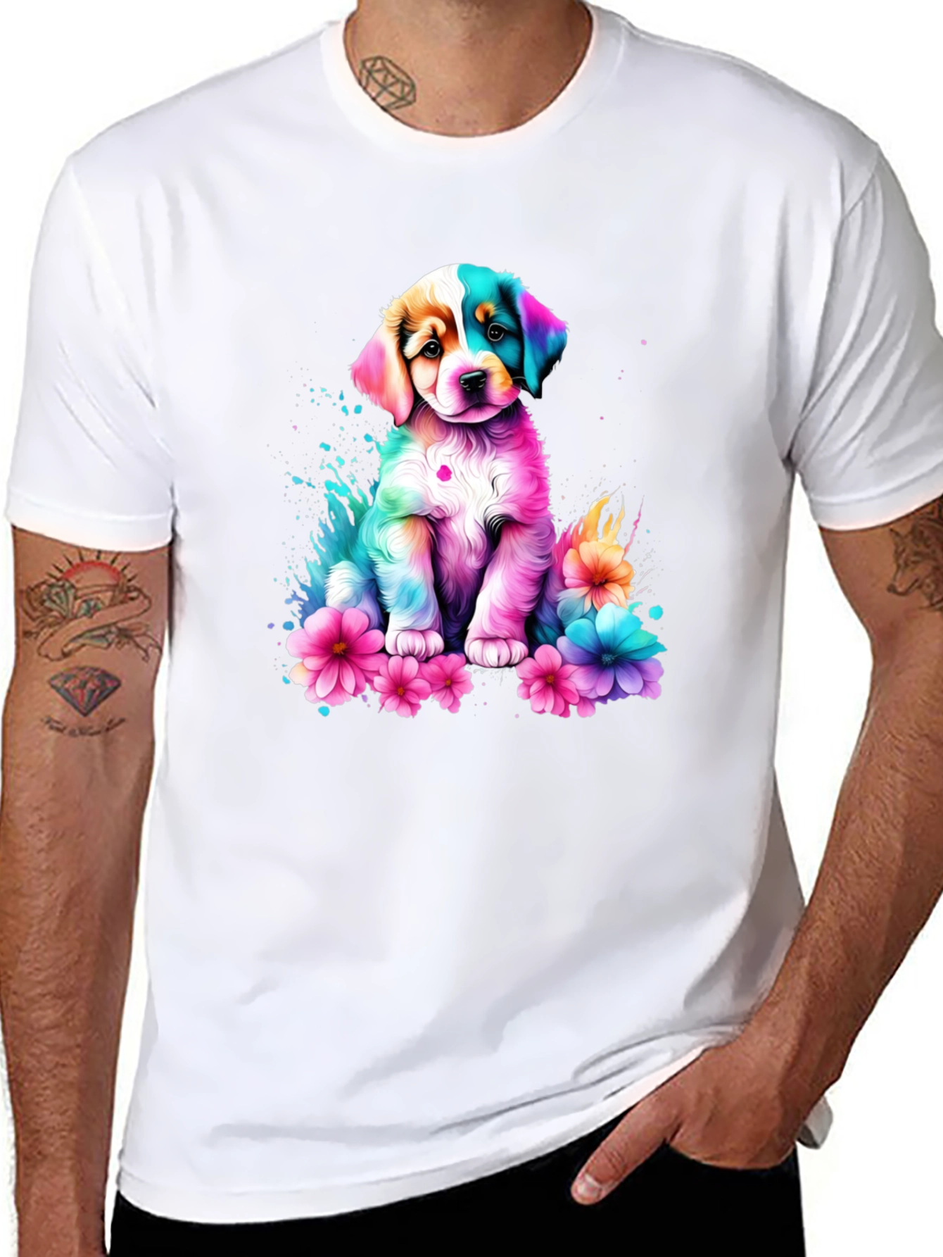 Rainbow Puppy Flower T-Shirt