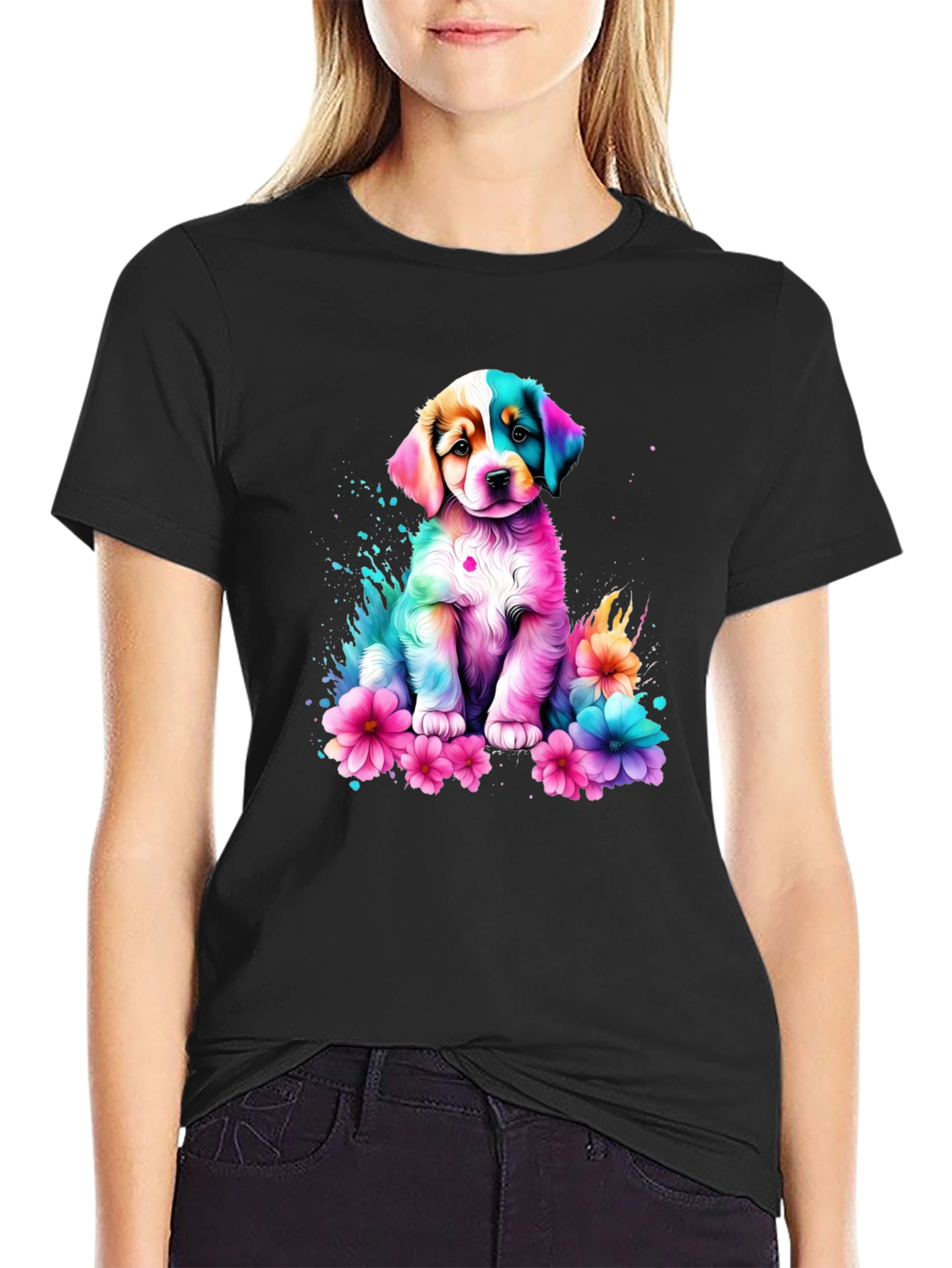 Rainbow Puppy Flower T-Shirt