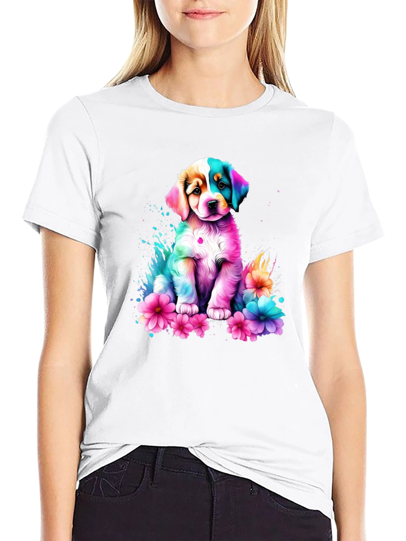 Rainbow Puppy Flower T-Shirt