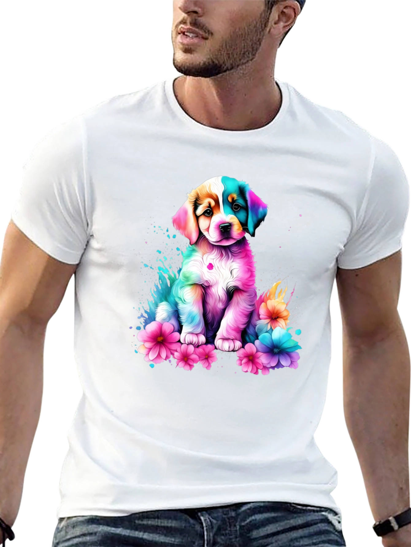 Rainbow Puppy Flower T-Shirt