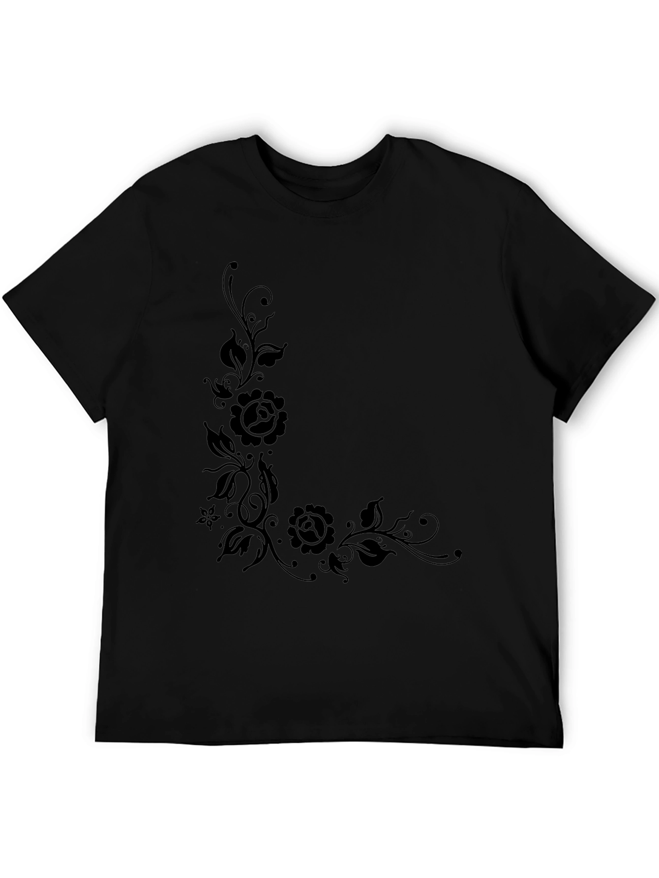 Elegant Black Floral Print T-Shirt for Men