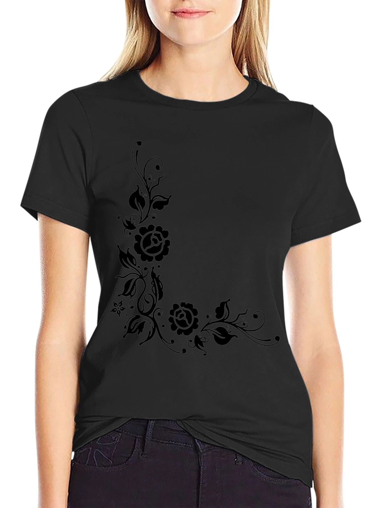 Elegant Black Floral Print T-Shirt for Men