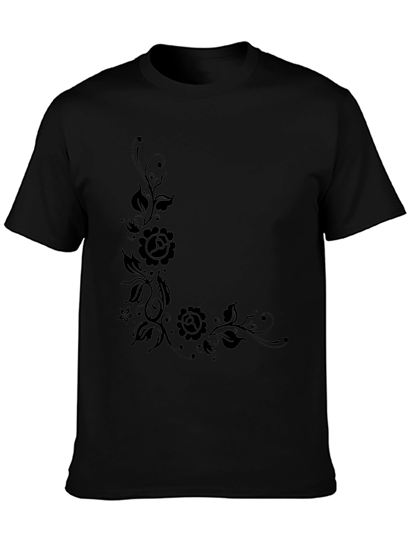 Elegant Black Floral Print T-Shirt for Men