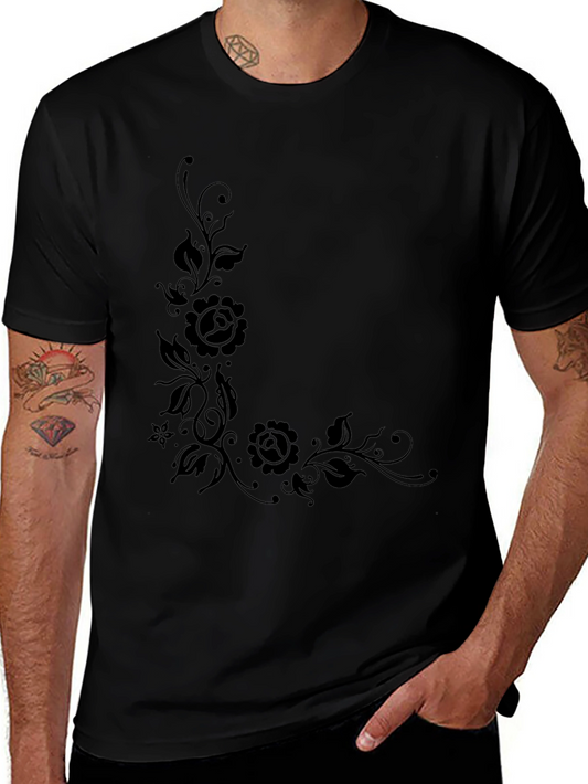 Elegant Black Floral Print T-Shirt for Men