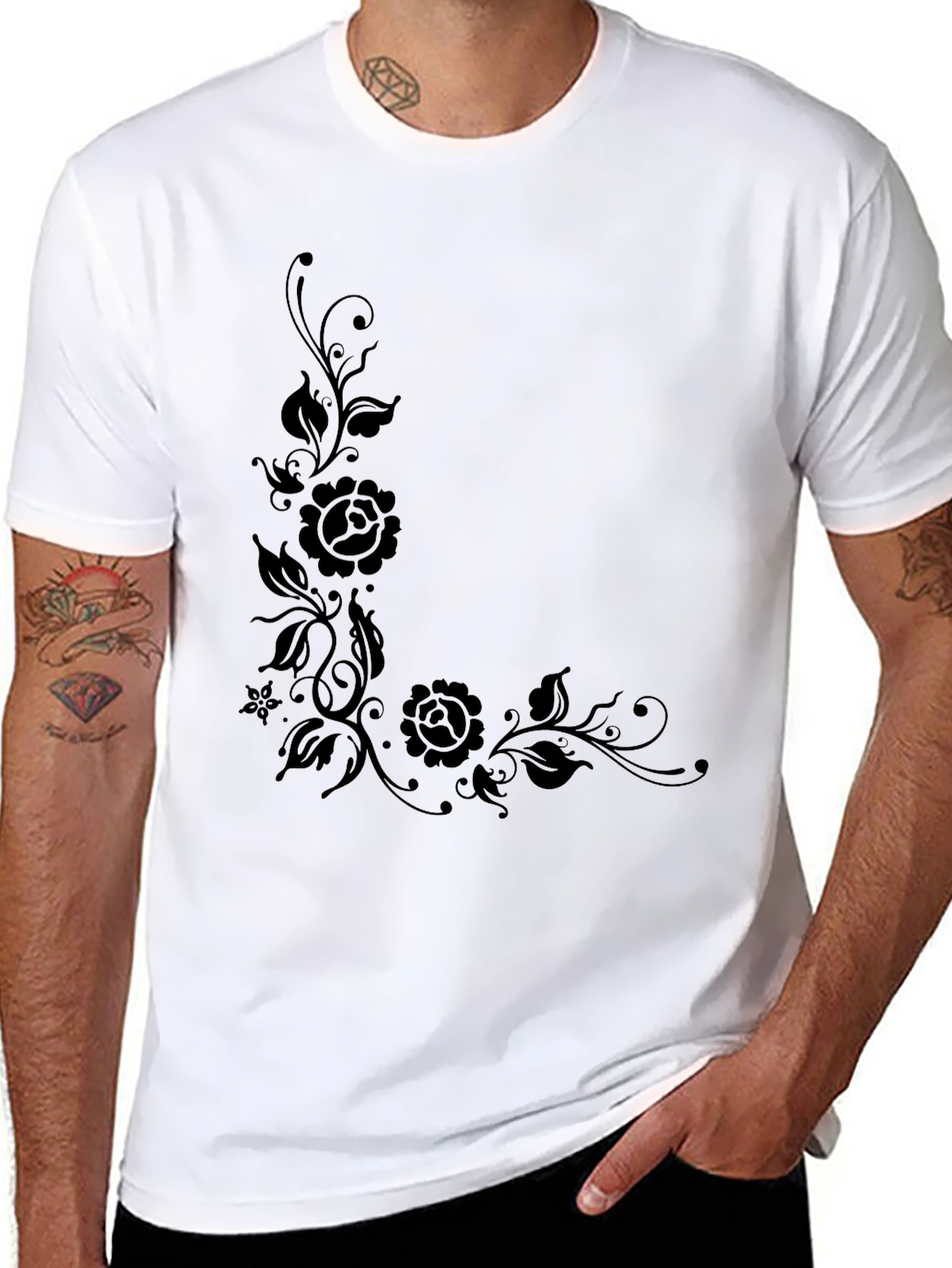 Elegant Black Floral Print T-Shirt for Men