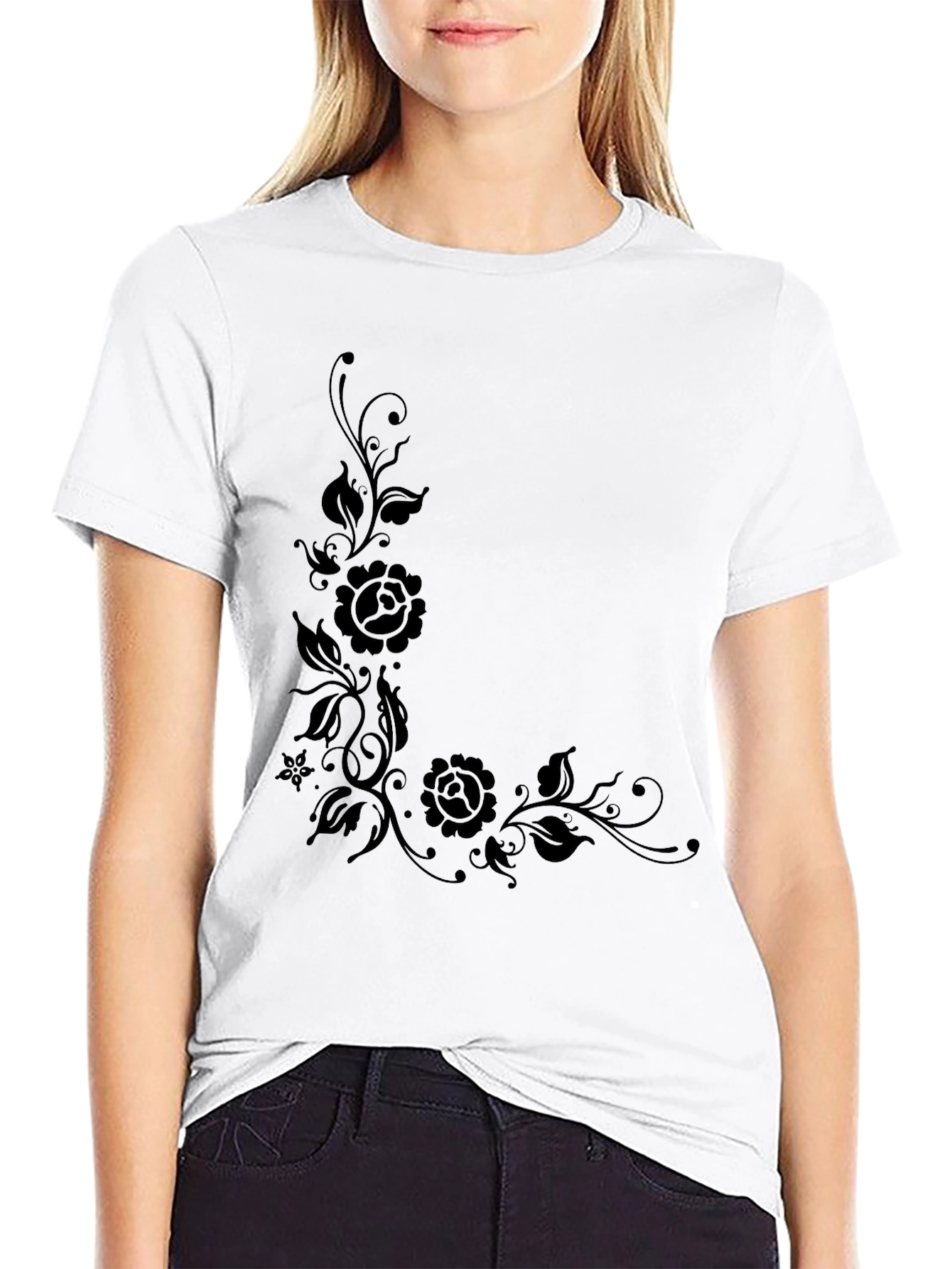 Elegant Black Floral Print T-Shirt for Men