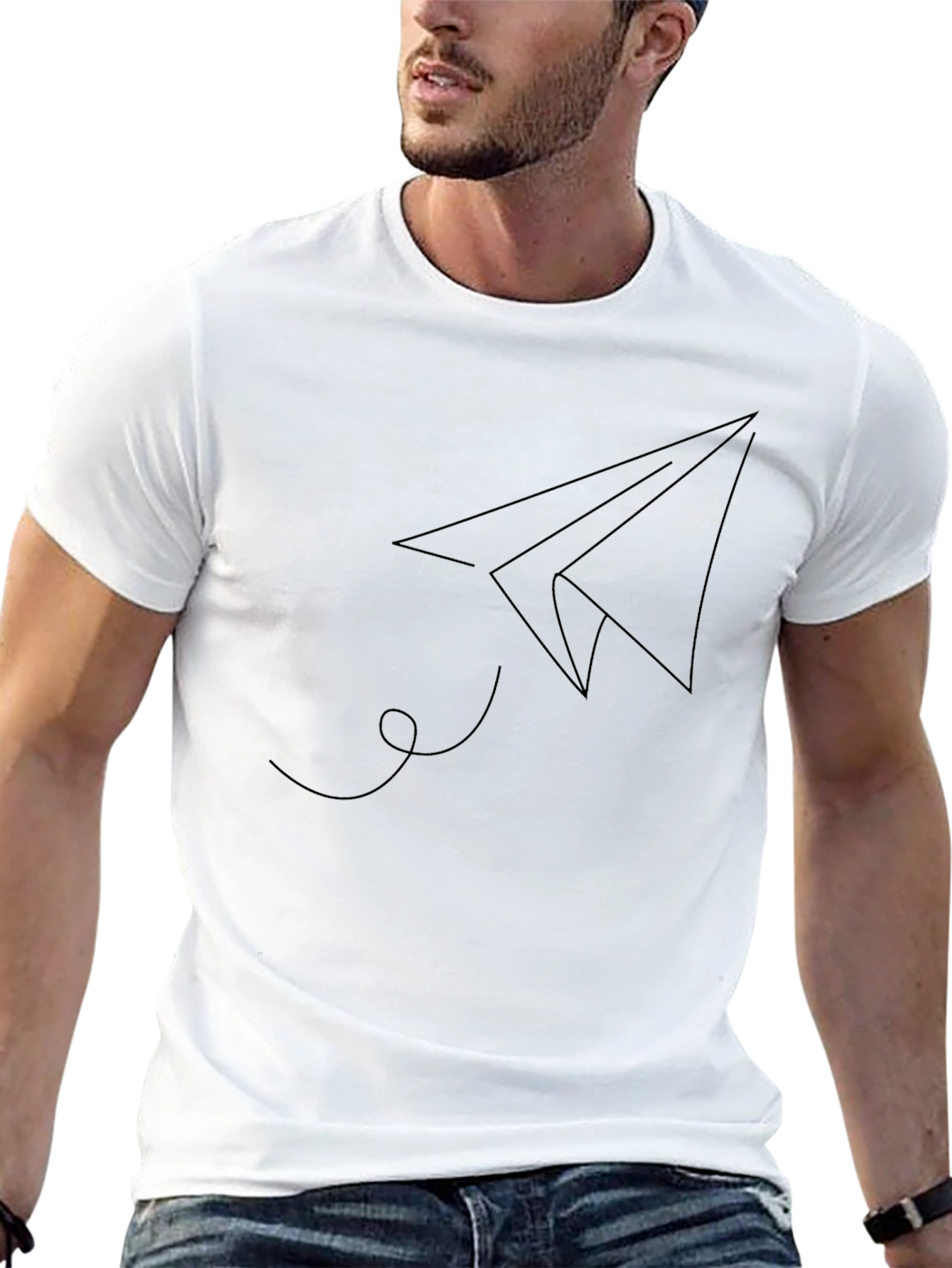 Mens Minimalist Paper Airplane Graphic T-Shirt