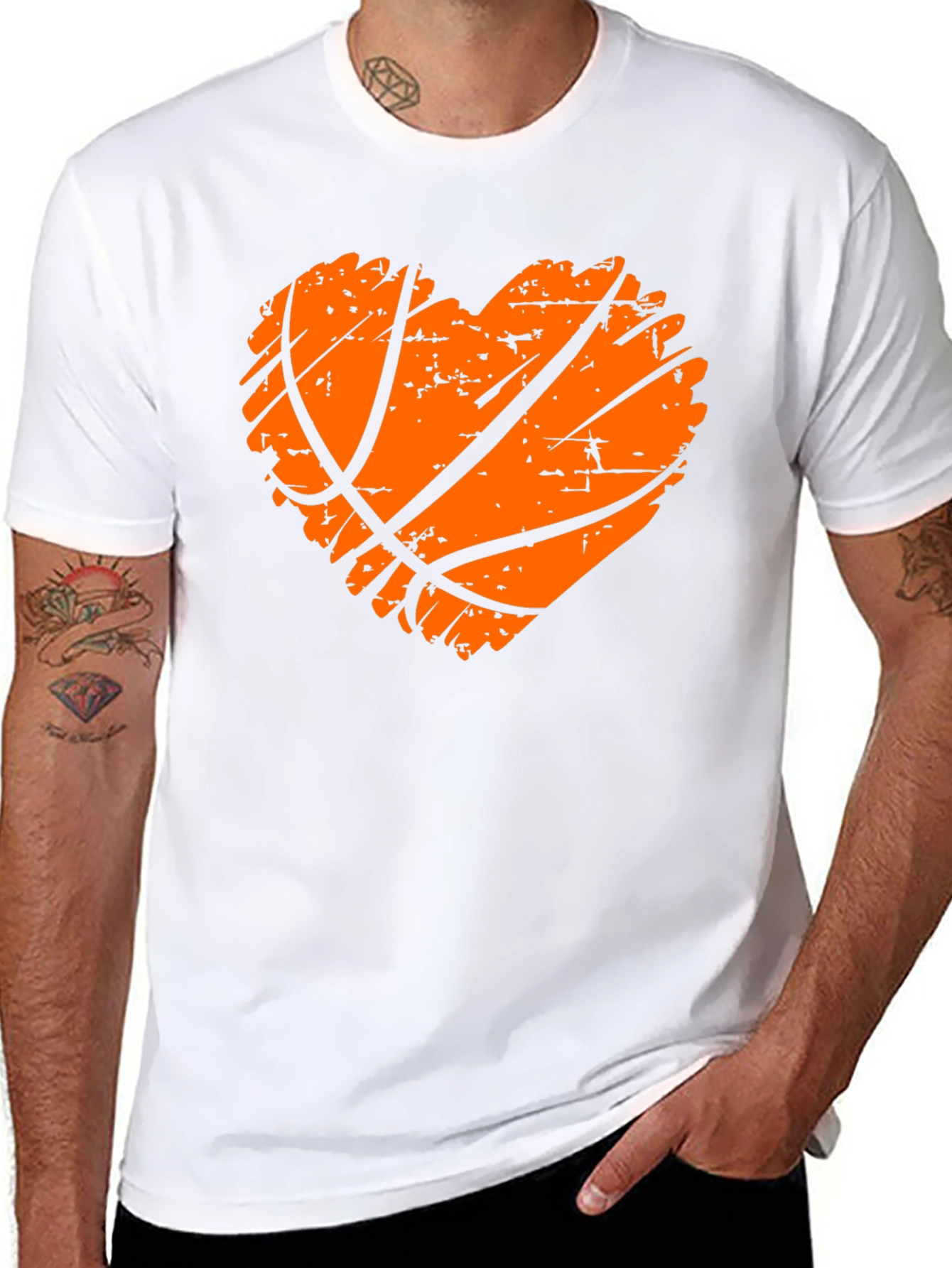 Basketball Heart Graphic Tee - Black Cotton T-Shirt