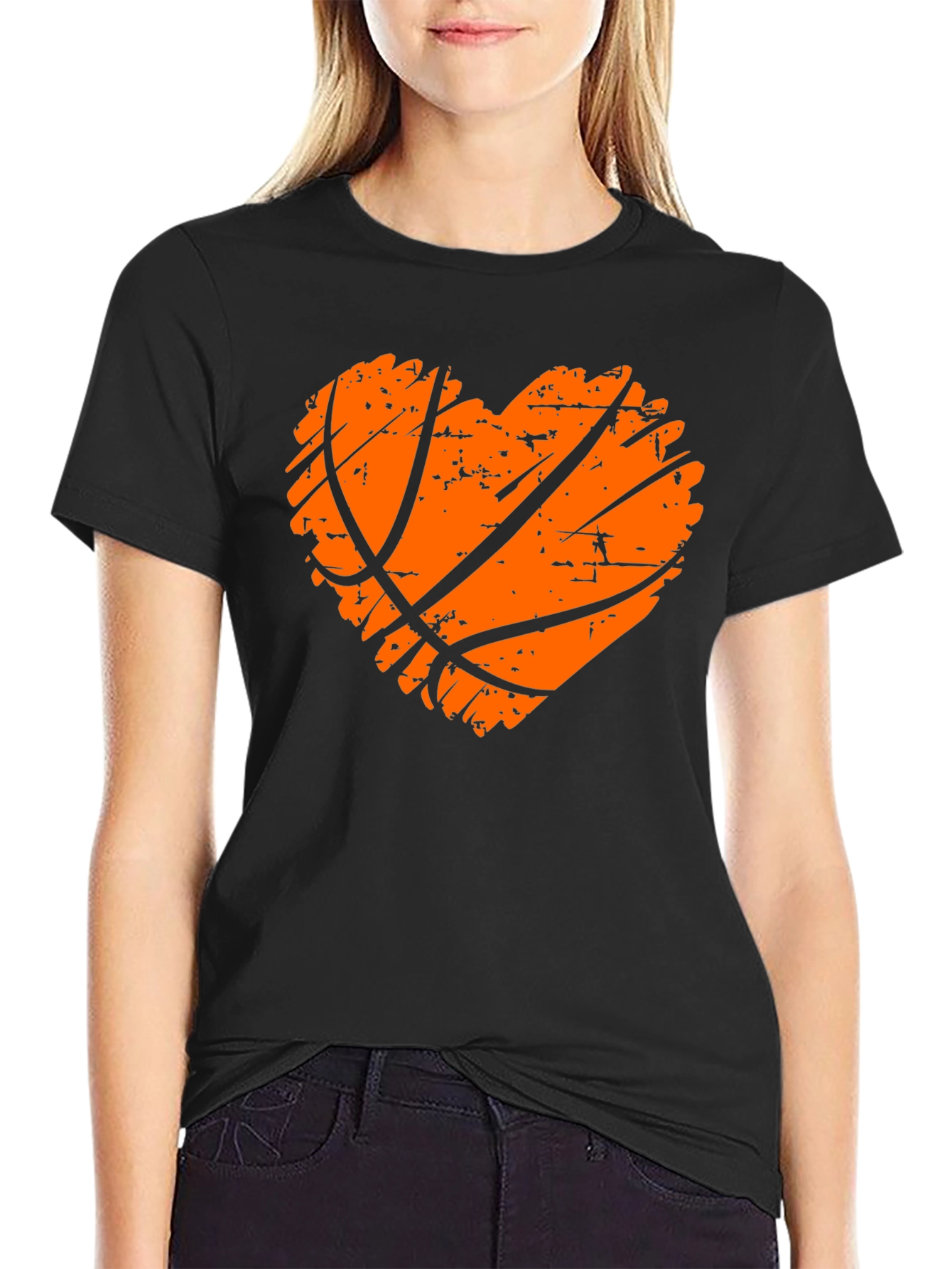 Basketball Heart Graphic Tee - Black Cotton T-Shirt