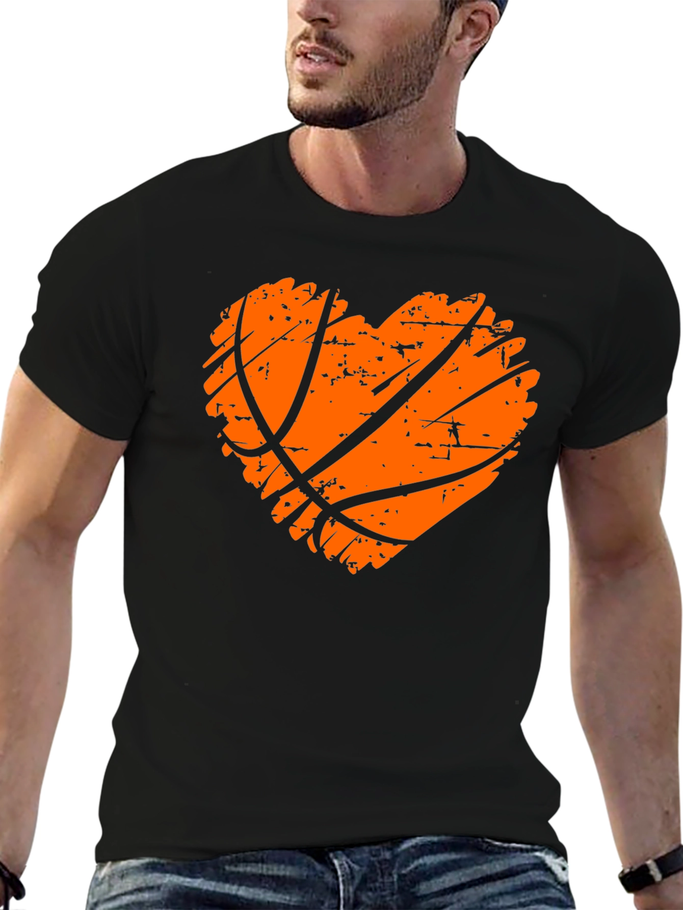 Basketball Heart Graphic Tee - Black Cotton T-Shirt