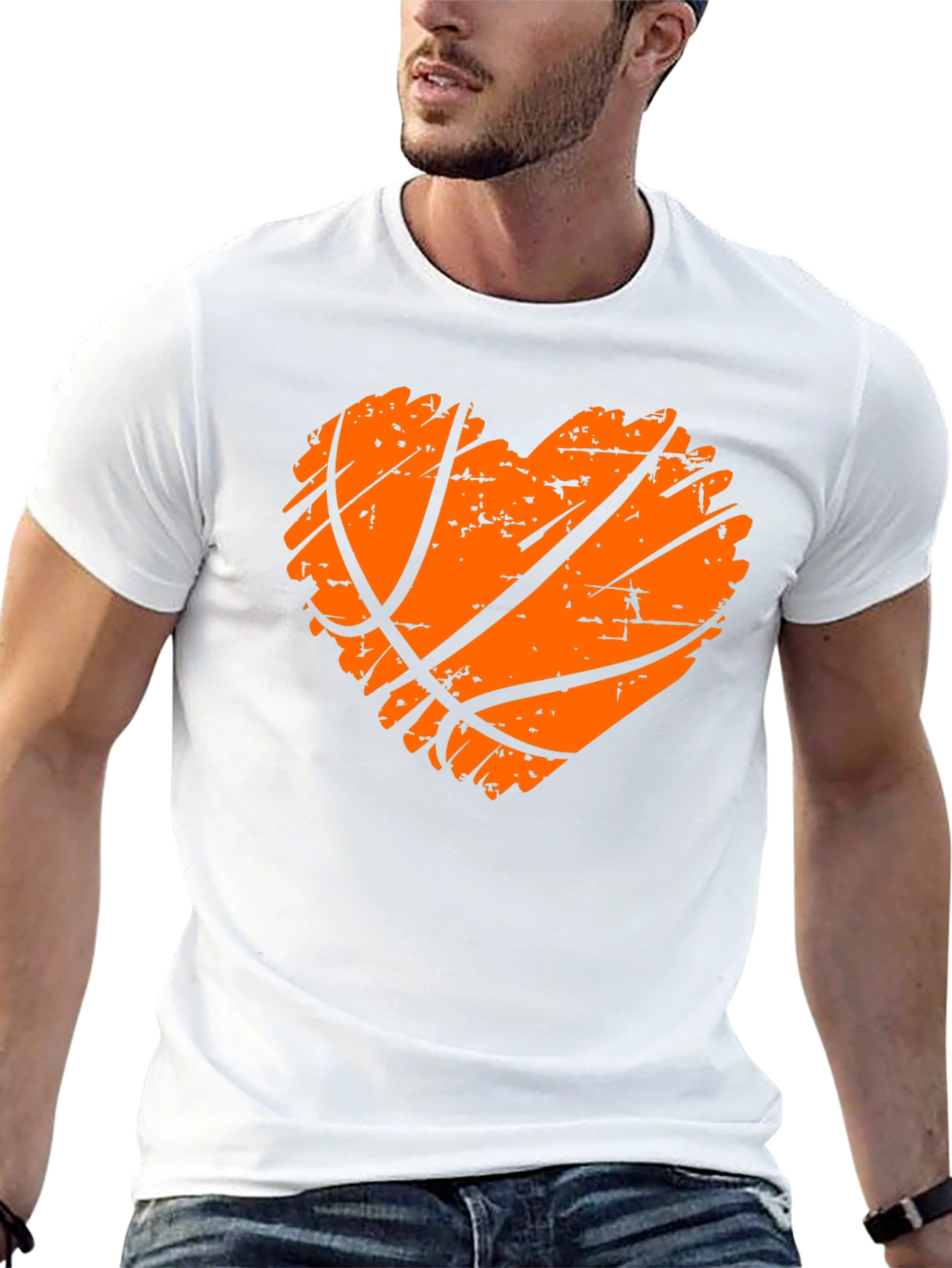 Basketball Heart Graphic Tee - Black Cotton T-Shirt