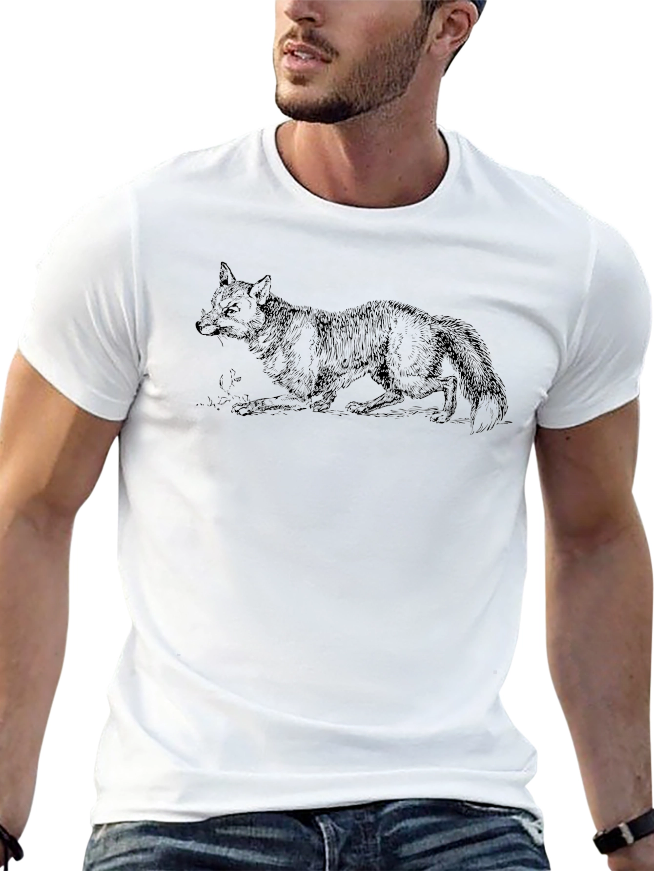 Mens Black T-Shirt with Fox Graphic