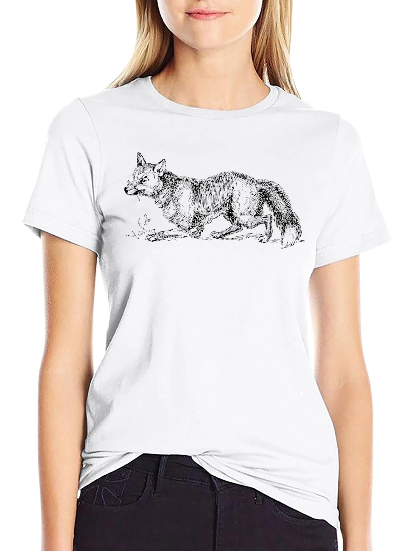 Mens Black T-Shirt with Fox Graphic