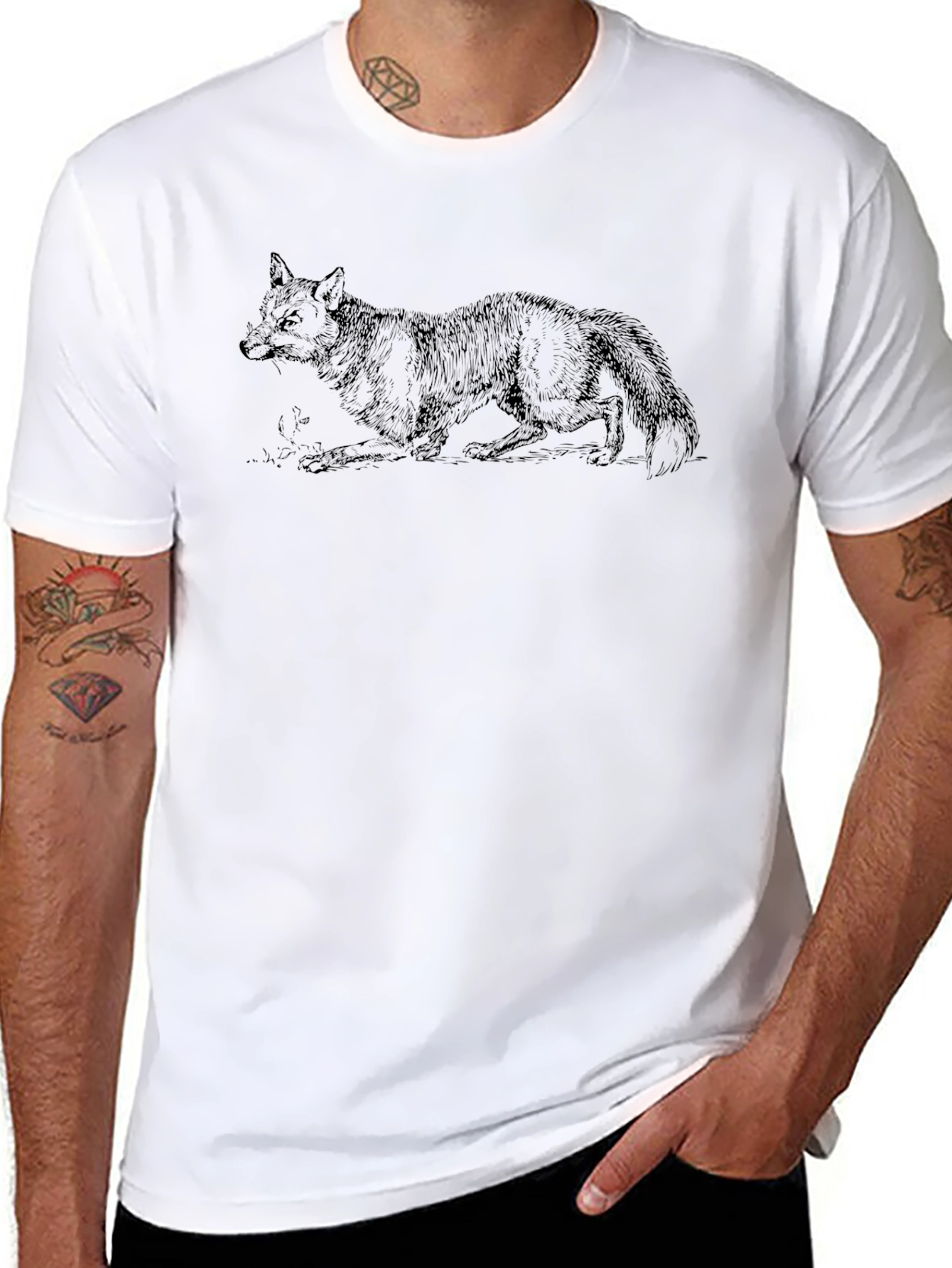Mens Black T-Shirt with Fox Graphic