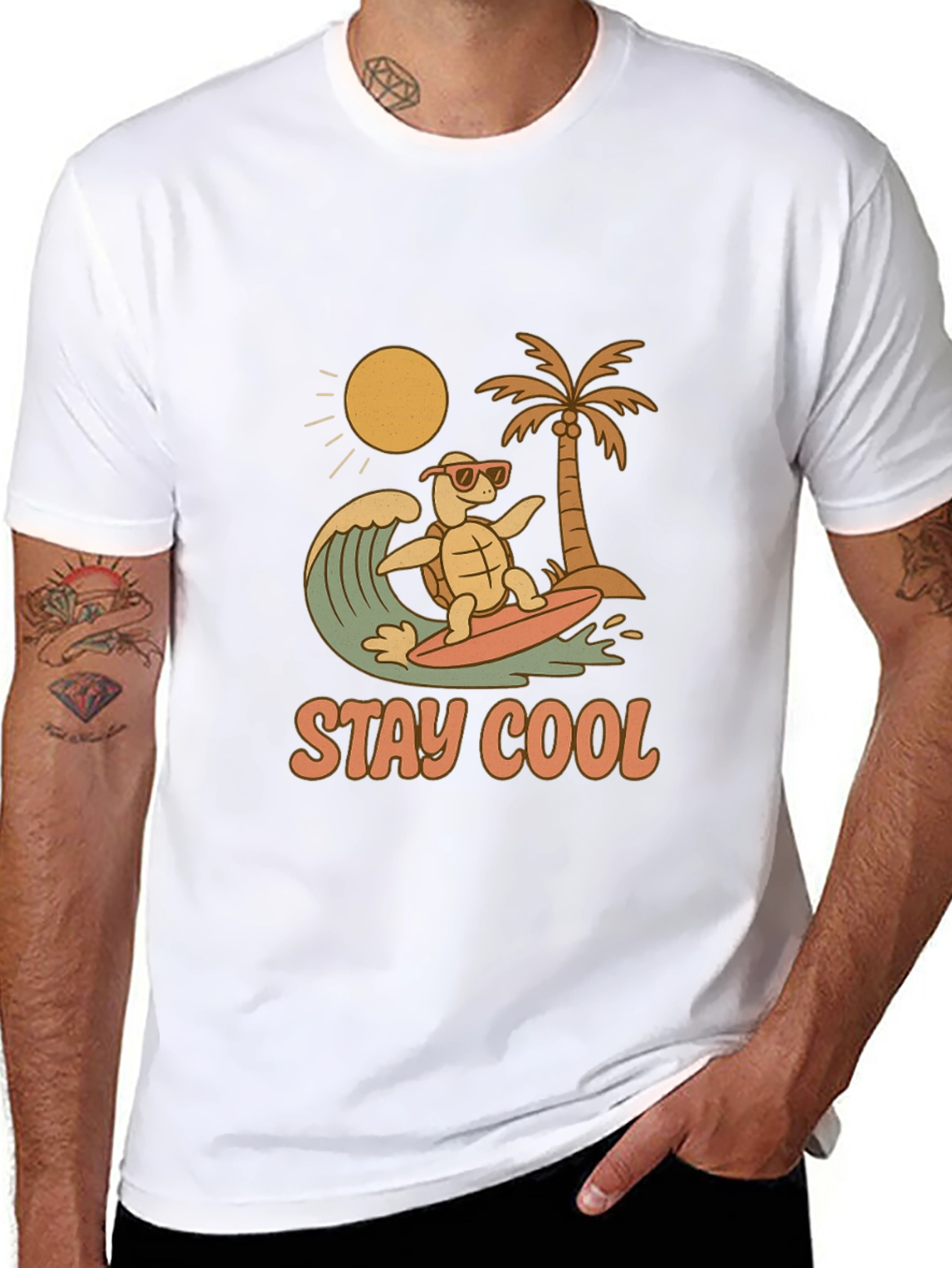 Stay Cool Turtle Surfing Graphic Tee