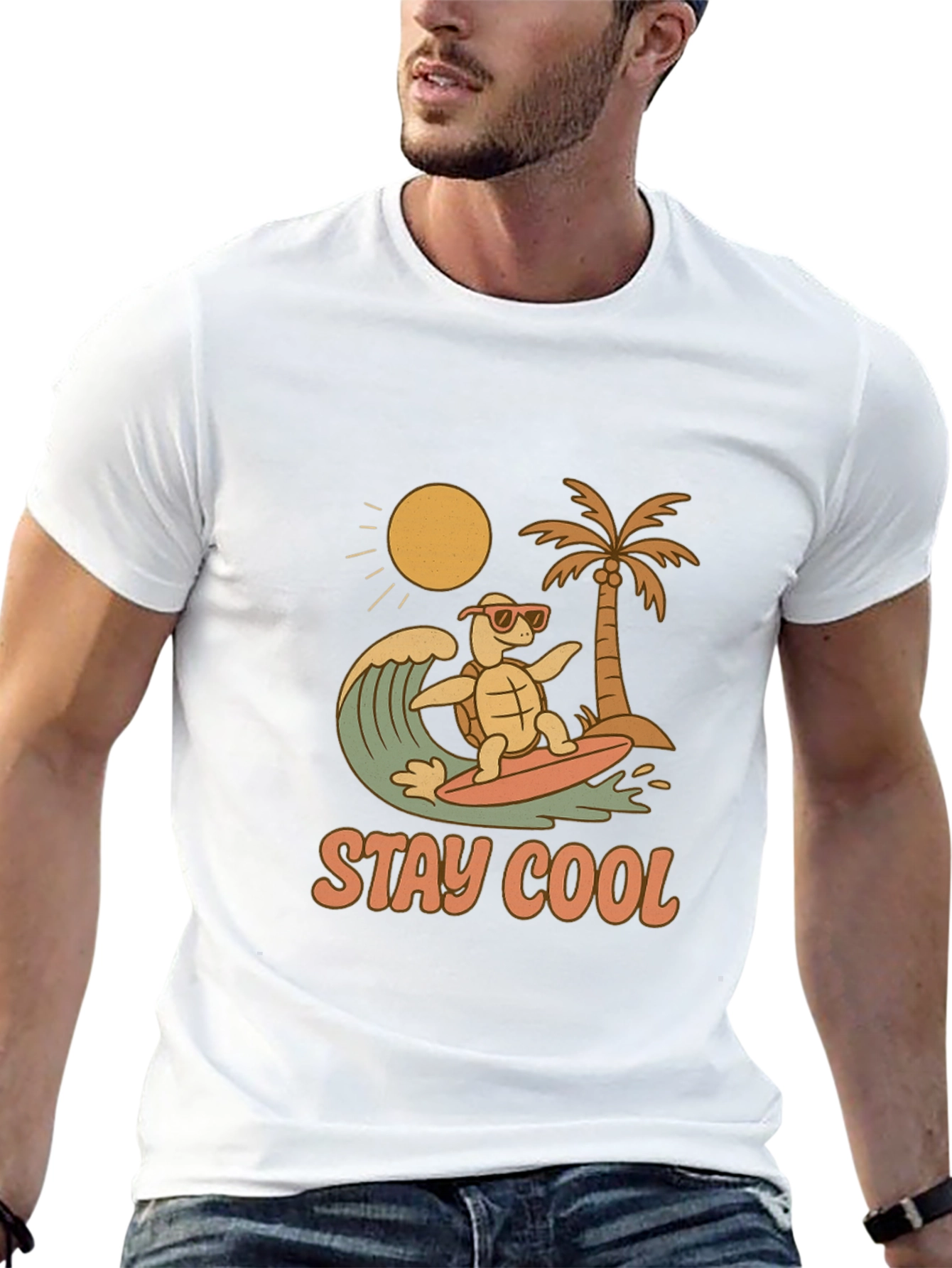 Stay Cool Turtle Surfing Graphic Tee