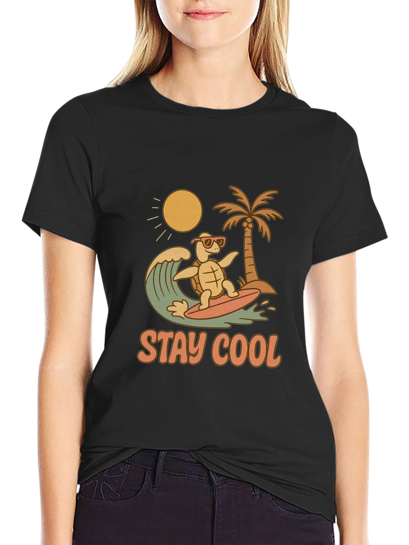 Stay Cool Turtle Surfing Graphic Tee