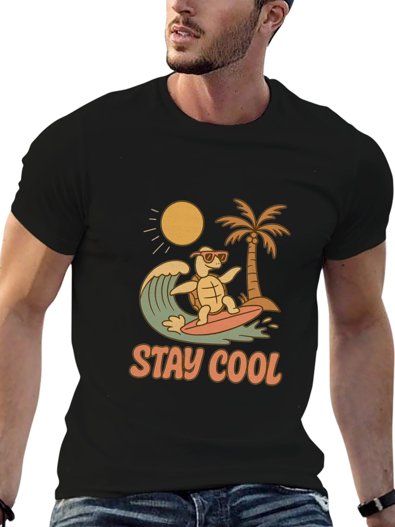 Stay Cool Turtle Surfing Graphic Tee