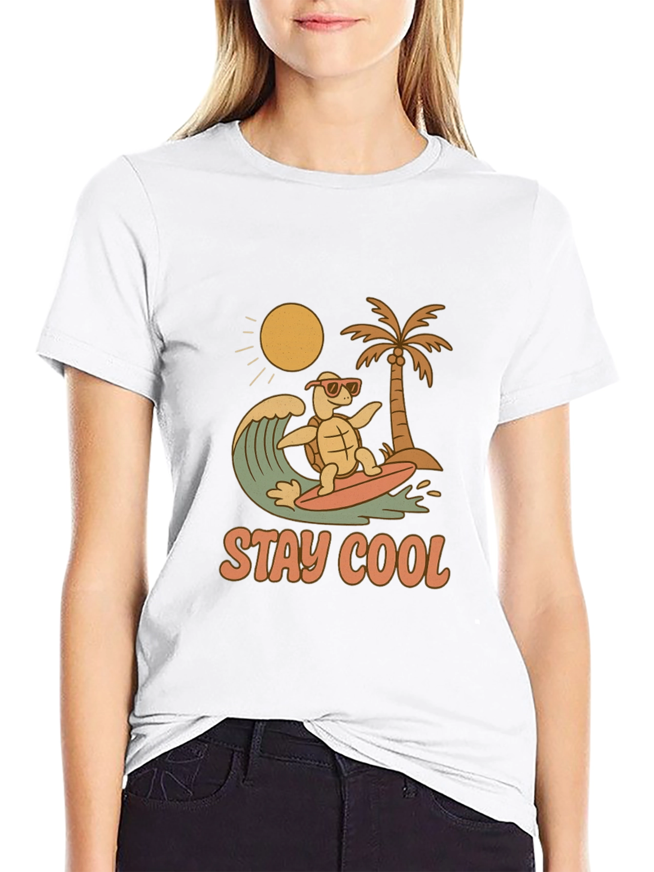 Stay Cool Turtle Surfing Graphic Tee