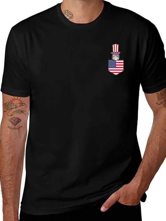 Patriotic Pocket Tee - Uncle Sam American Flag Design