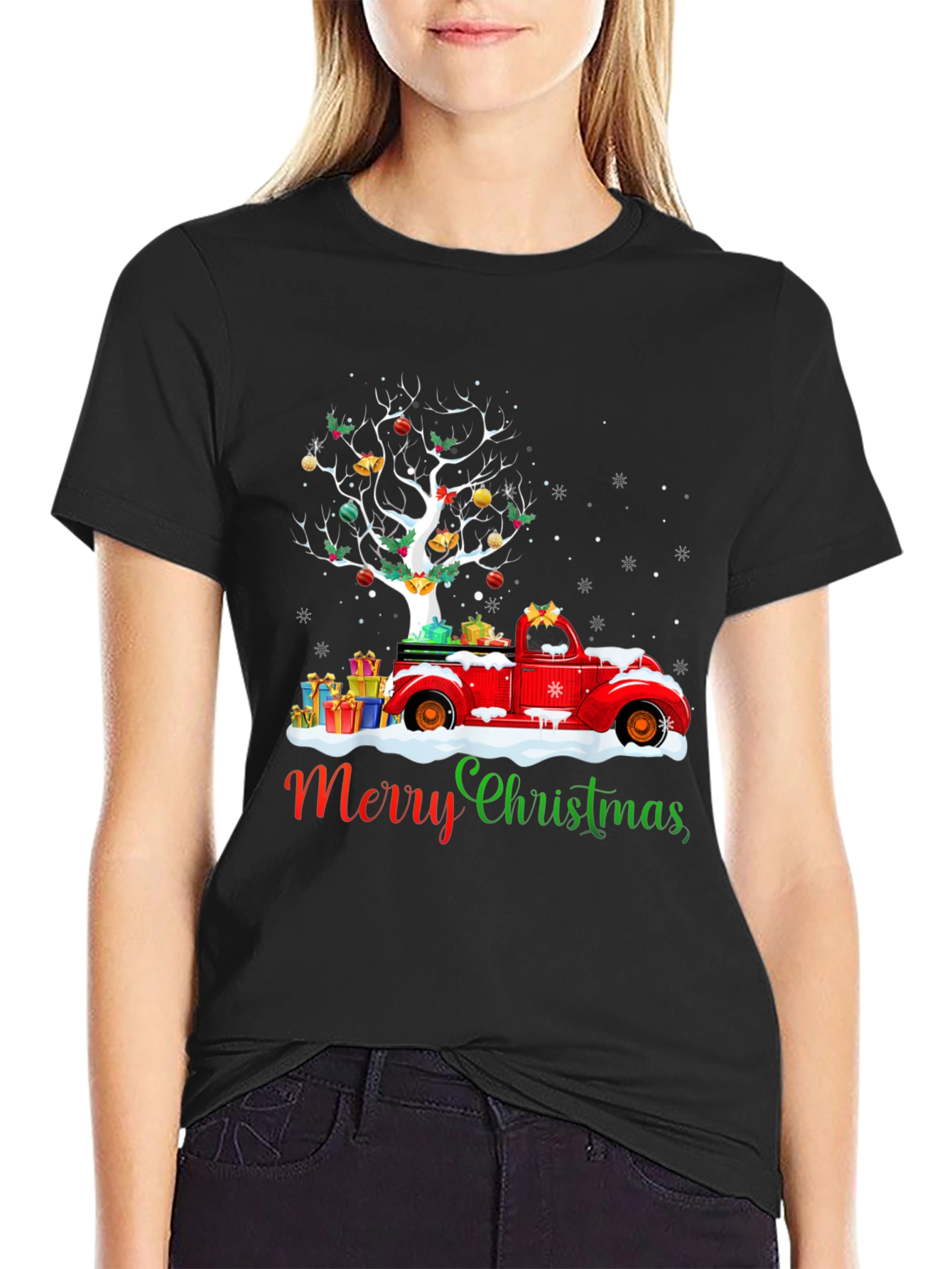 Festive Christmas Tree Truck Graphic Tee