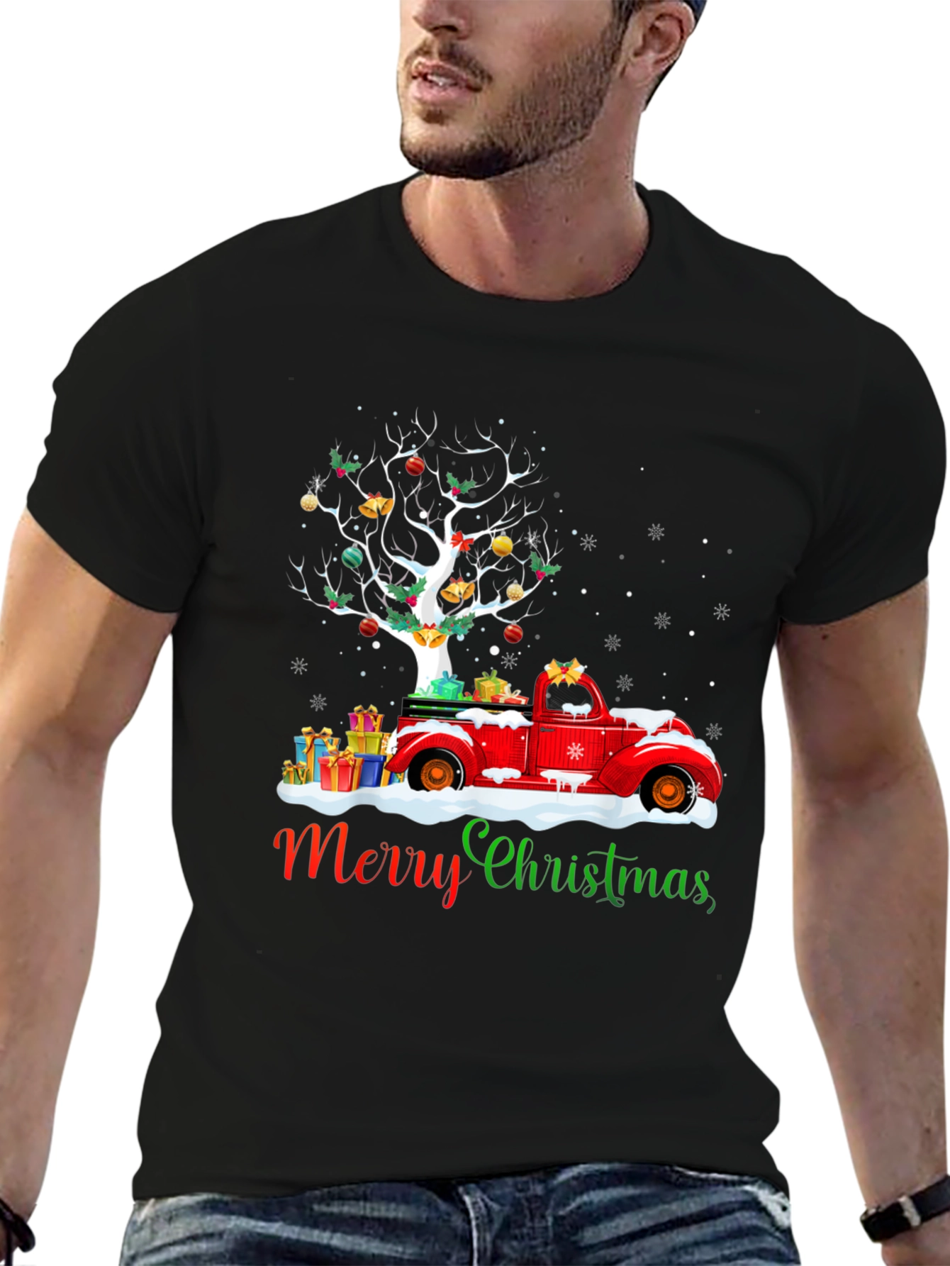 Festive Christmas Tree Truck Graphic Tee