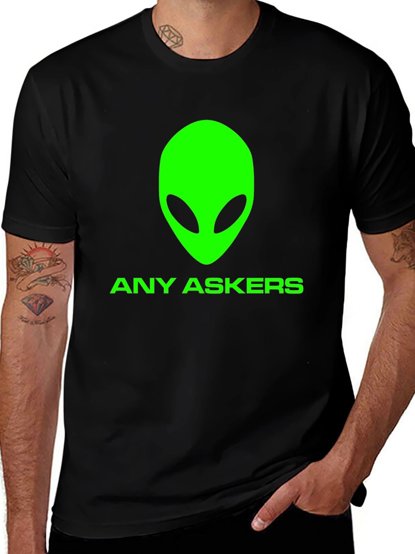 Any Askers? Alien Graphic T-Shirt - Black