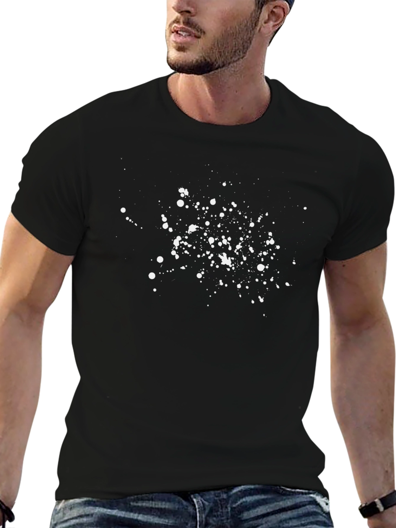 Abstract Splatter Print Black T-Shirt