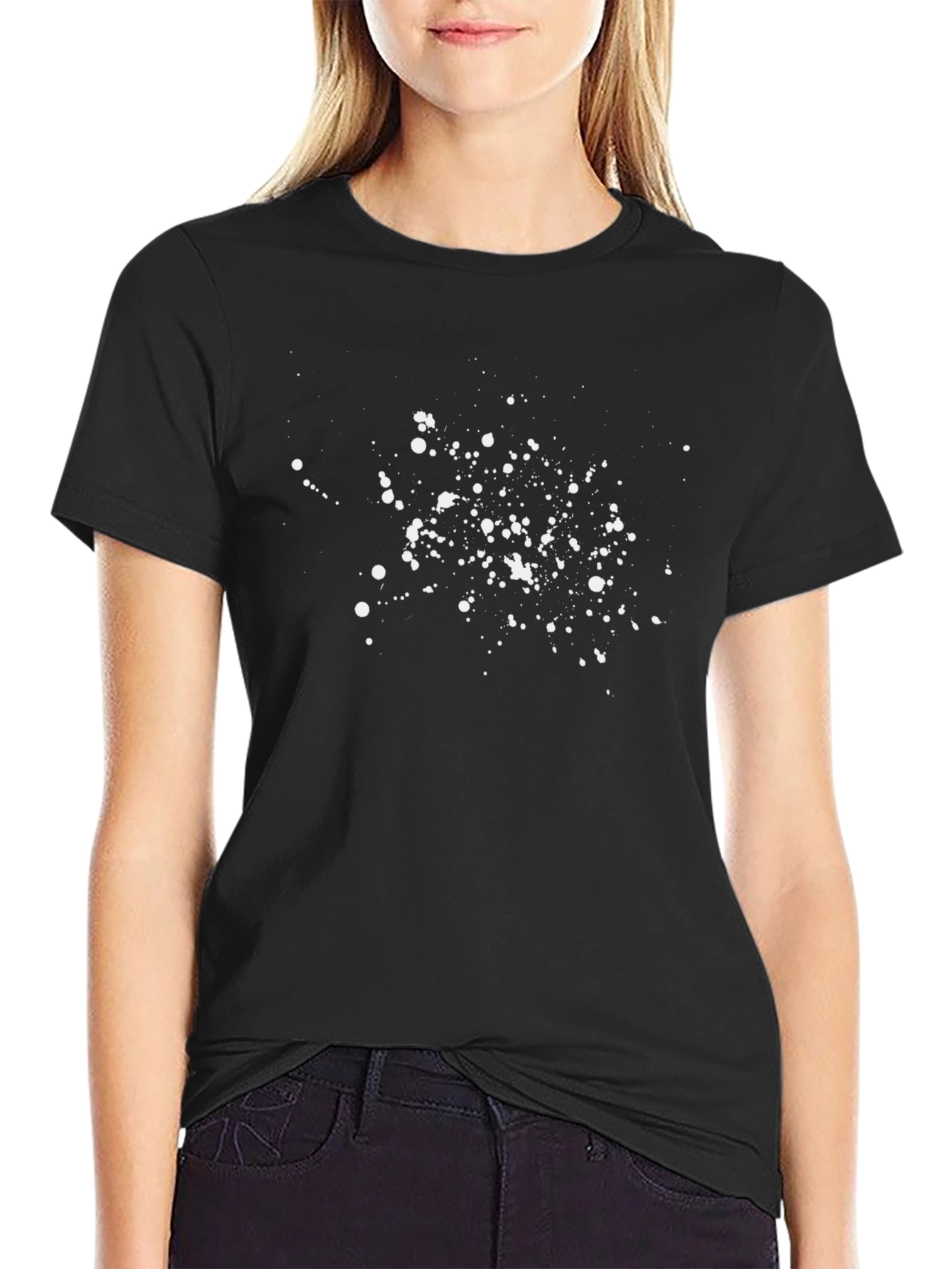 Abstract Splatter Print Black T-Shirt
