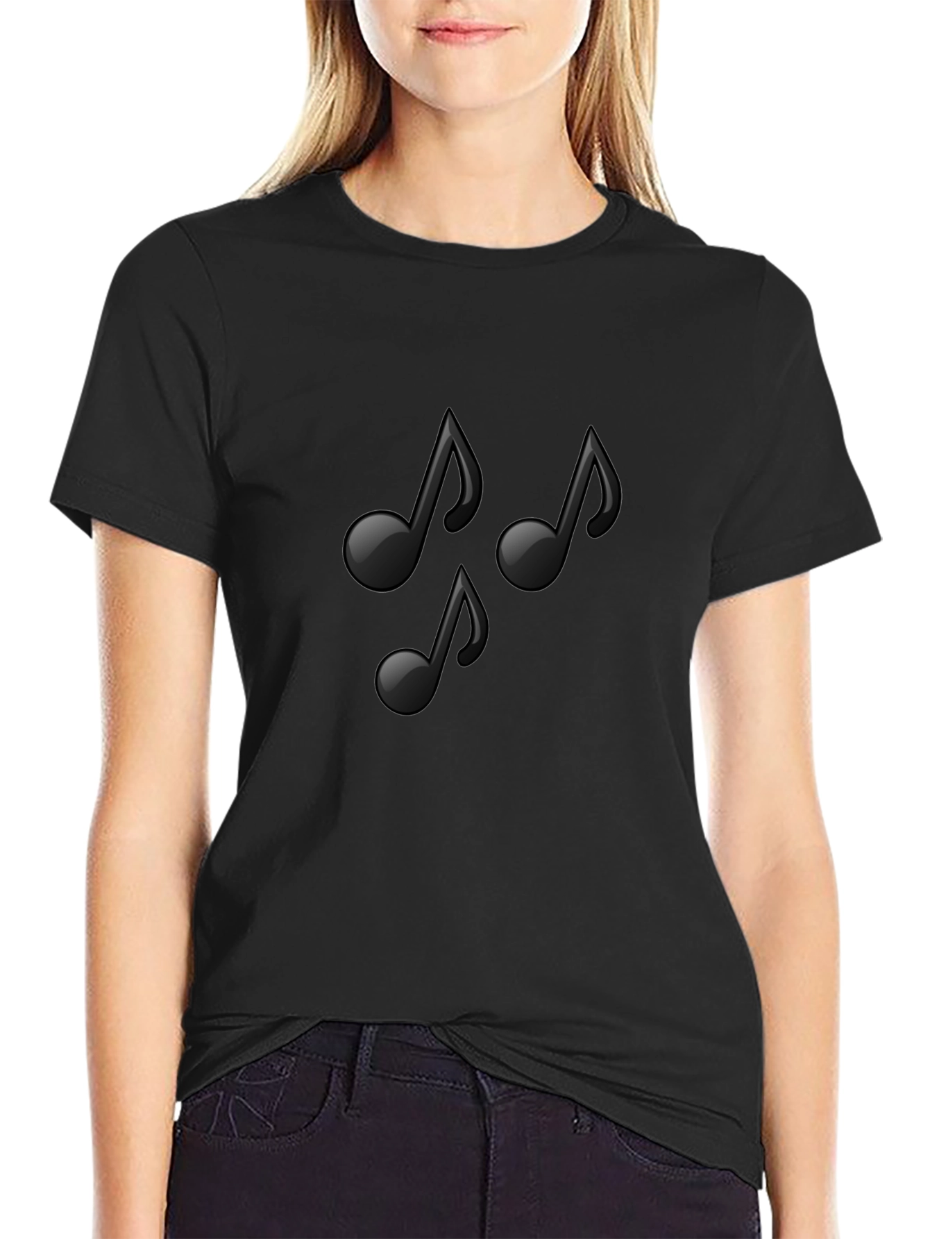 Musical Notes Graphic Black T-Shirt