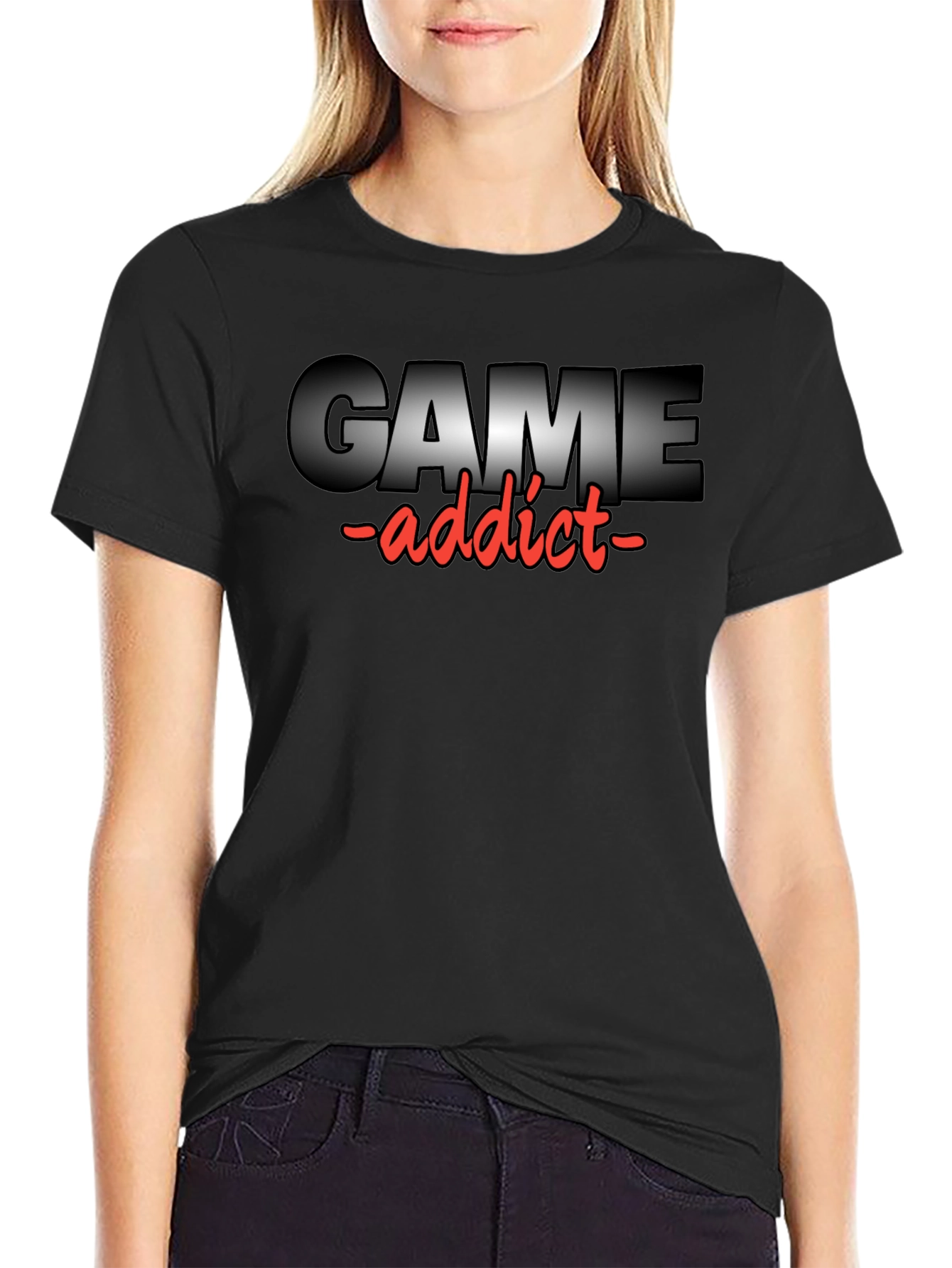 Game Addict T-Shirt - Black Crew Neck Tee