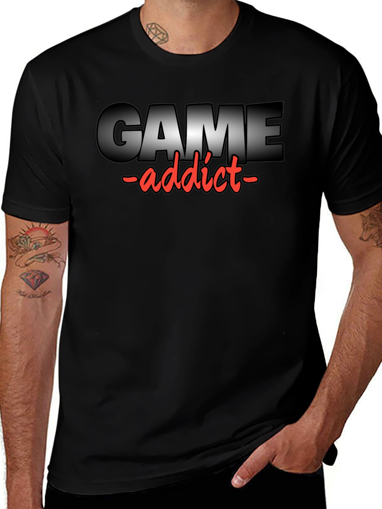 Game Addict T-Shirt - Black Crew Neck Tee