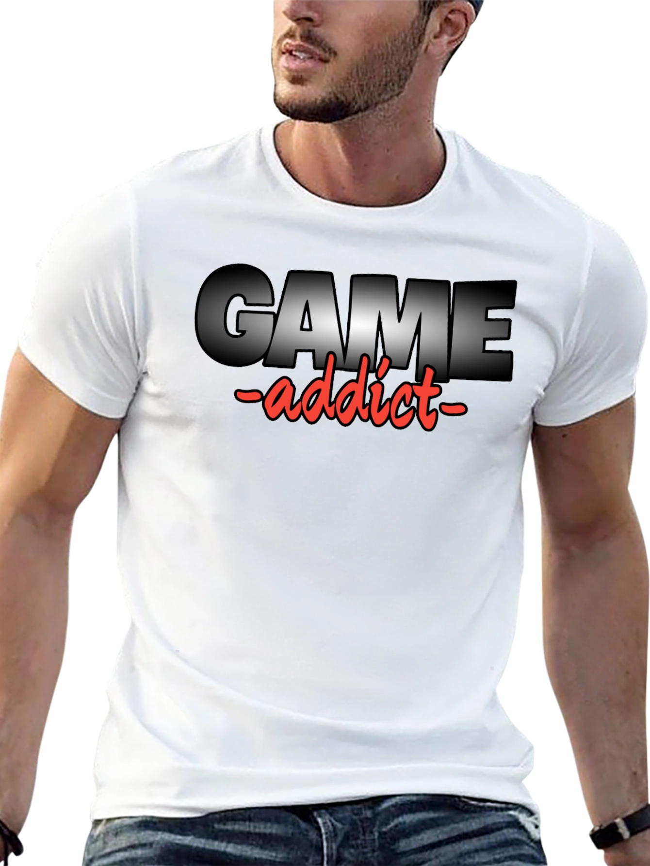 Game Addict T-Shirt - Black Crew Neck Tee