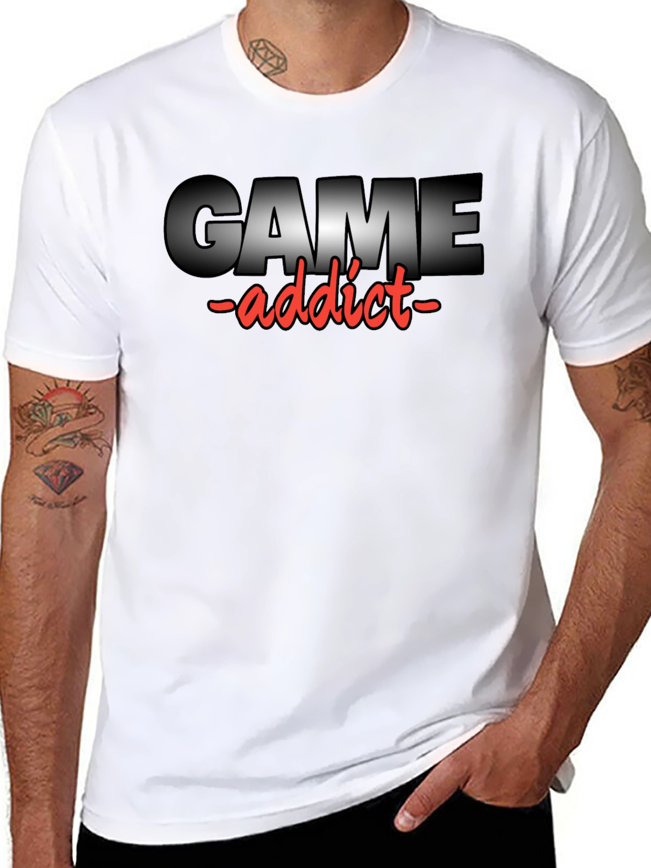 Game Addict T-Shirt - Black Crew Neck Tee