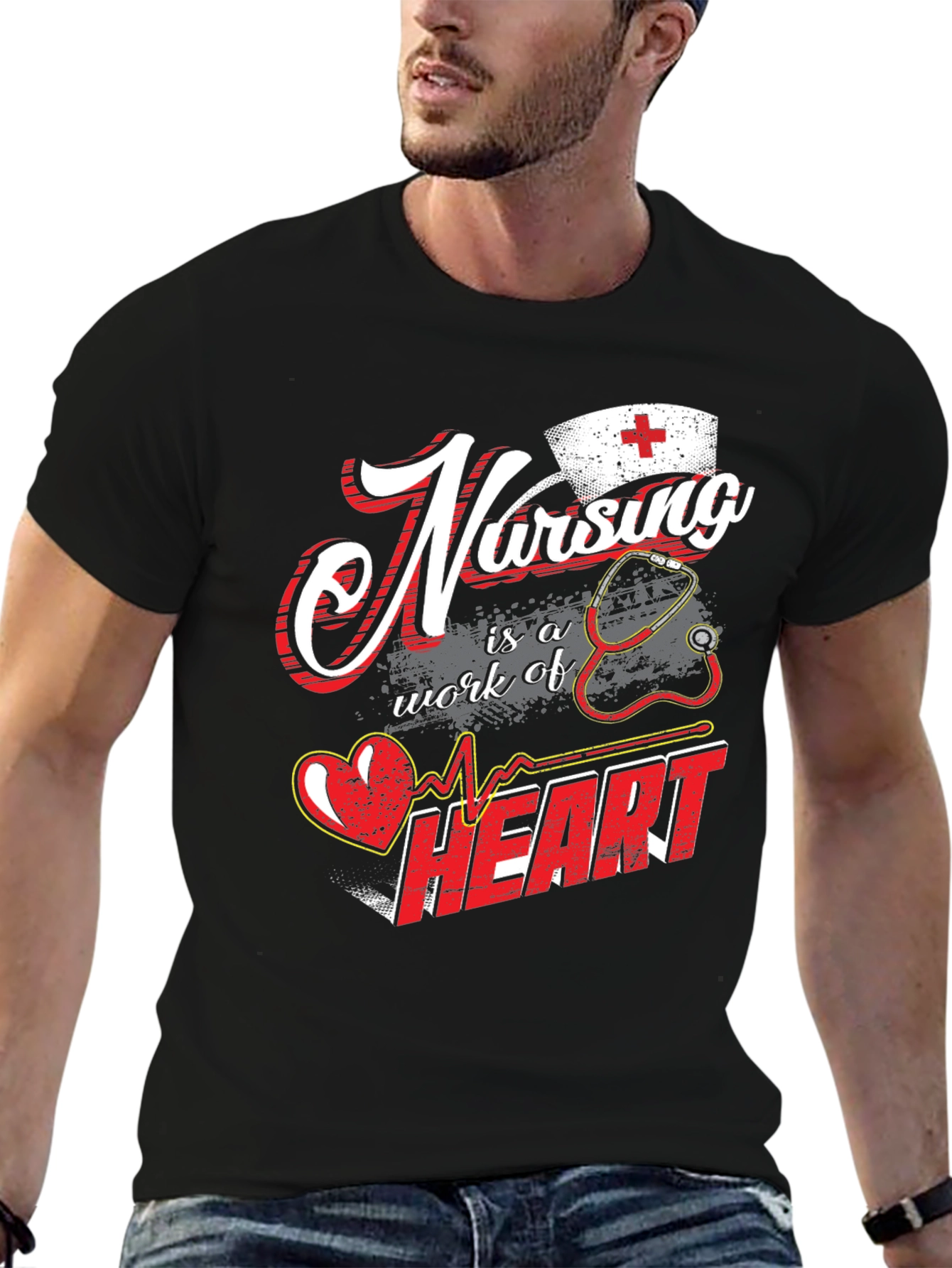 Nursing is a Work of Heart Black T-Shirt